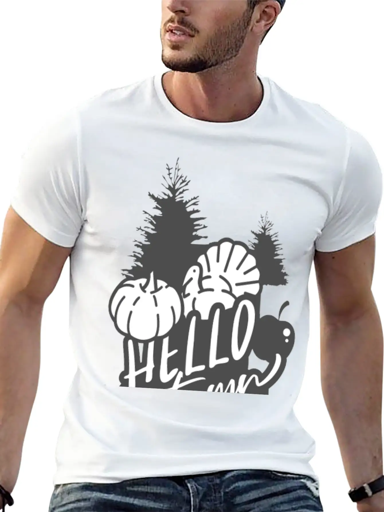 Hello Autumn White Unisex Short Sleeve Soft Cotton T-Shirt – Casual Everyday Wear