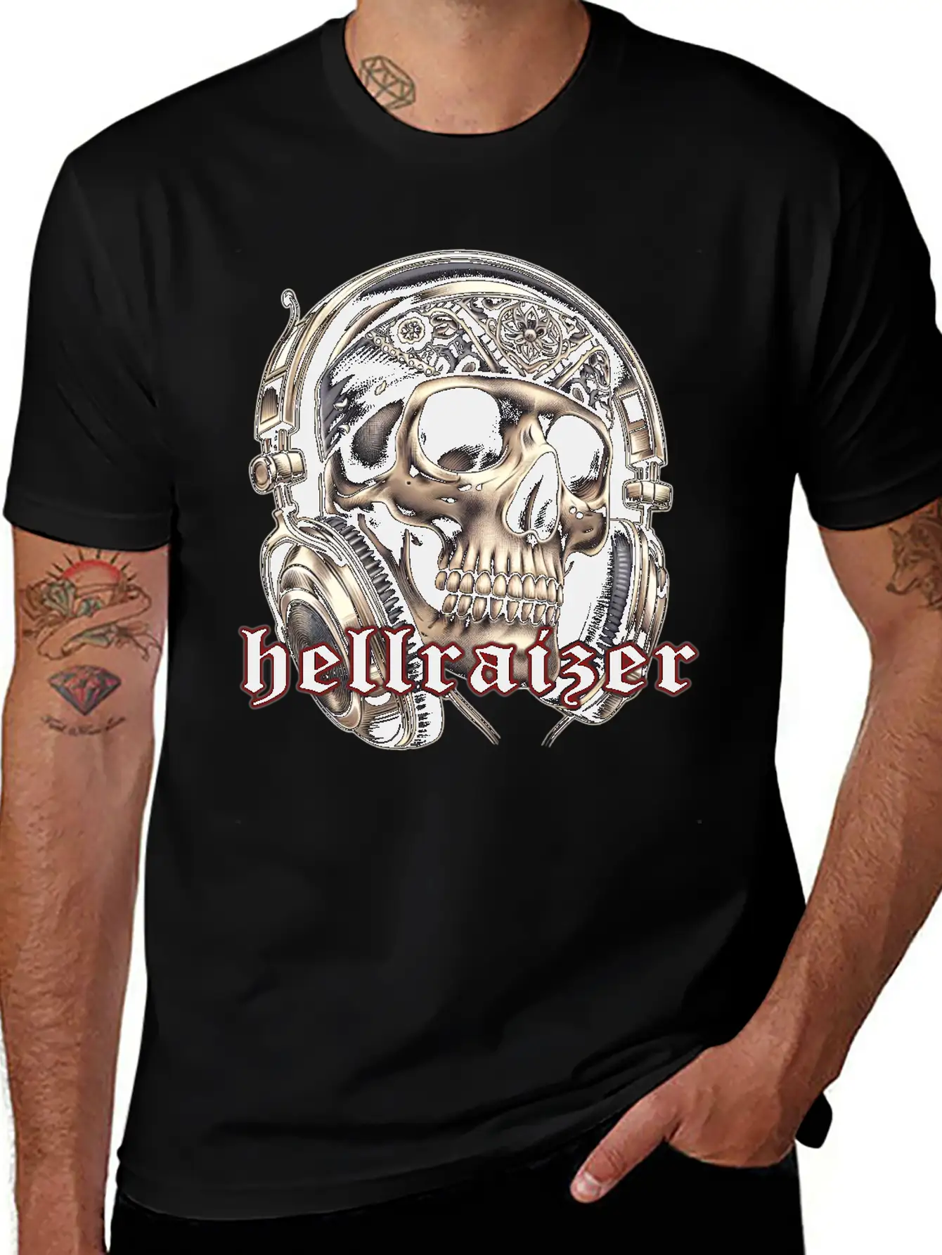 HellRaizer Skull And Headphones Unisex Short Sleeve Soft Cotton T-Shirt – Casual Everyday Wear