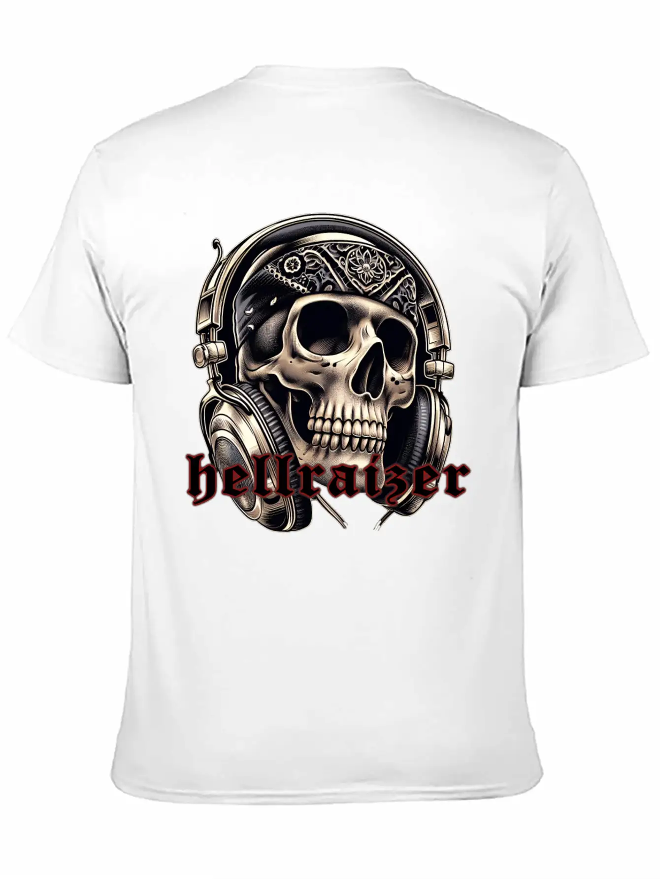 HellRaizer Skull And Headphones Unisex Short Sleeve Soft Cotton T-Shirt – Casual Everyday Wear
