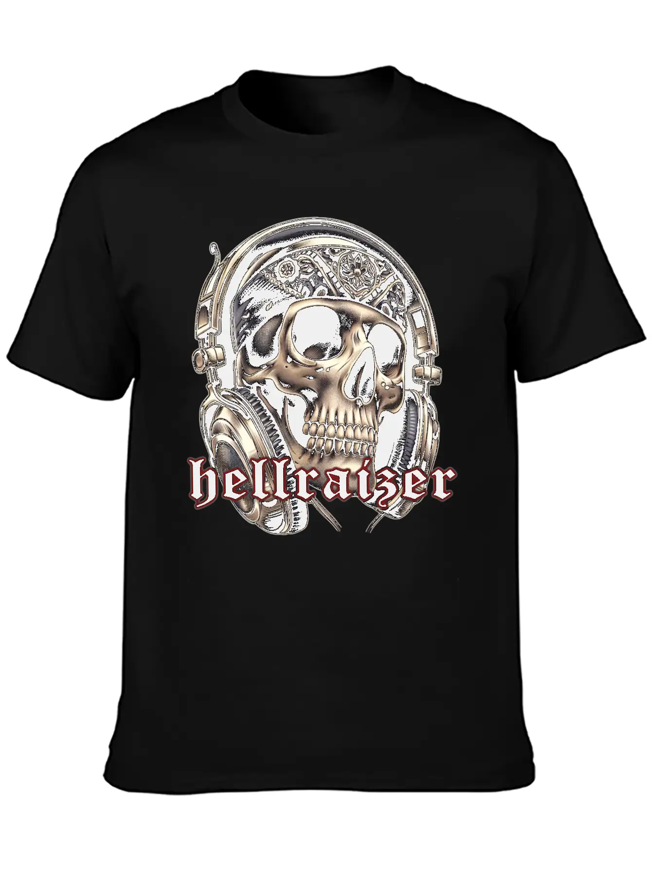 HellRaizer Skull And Headphones Unisex Short Sleeve Soft Cotton T-Shirt – Casual Everyday Wear
