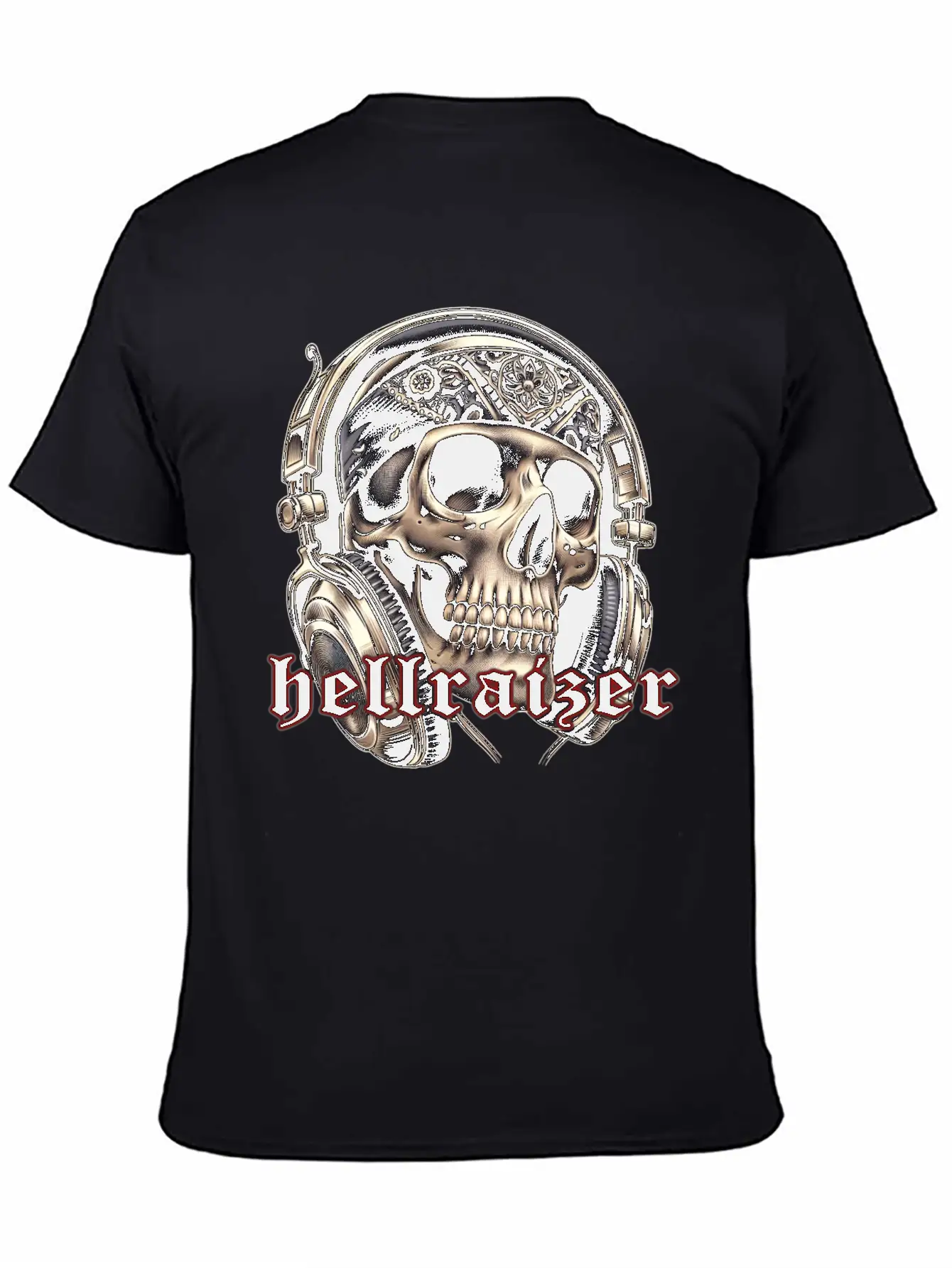 HellRaizer Skull And Headphones Unisex Short Sleeve Soft Cotton T-Shirt – Casual Everyday Wear