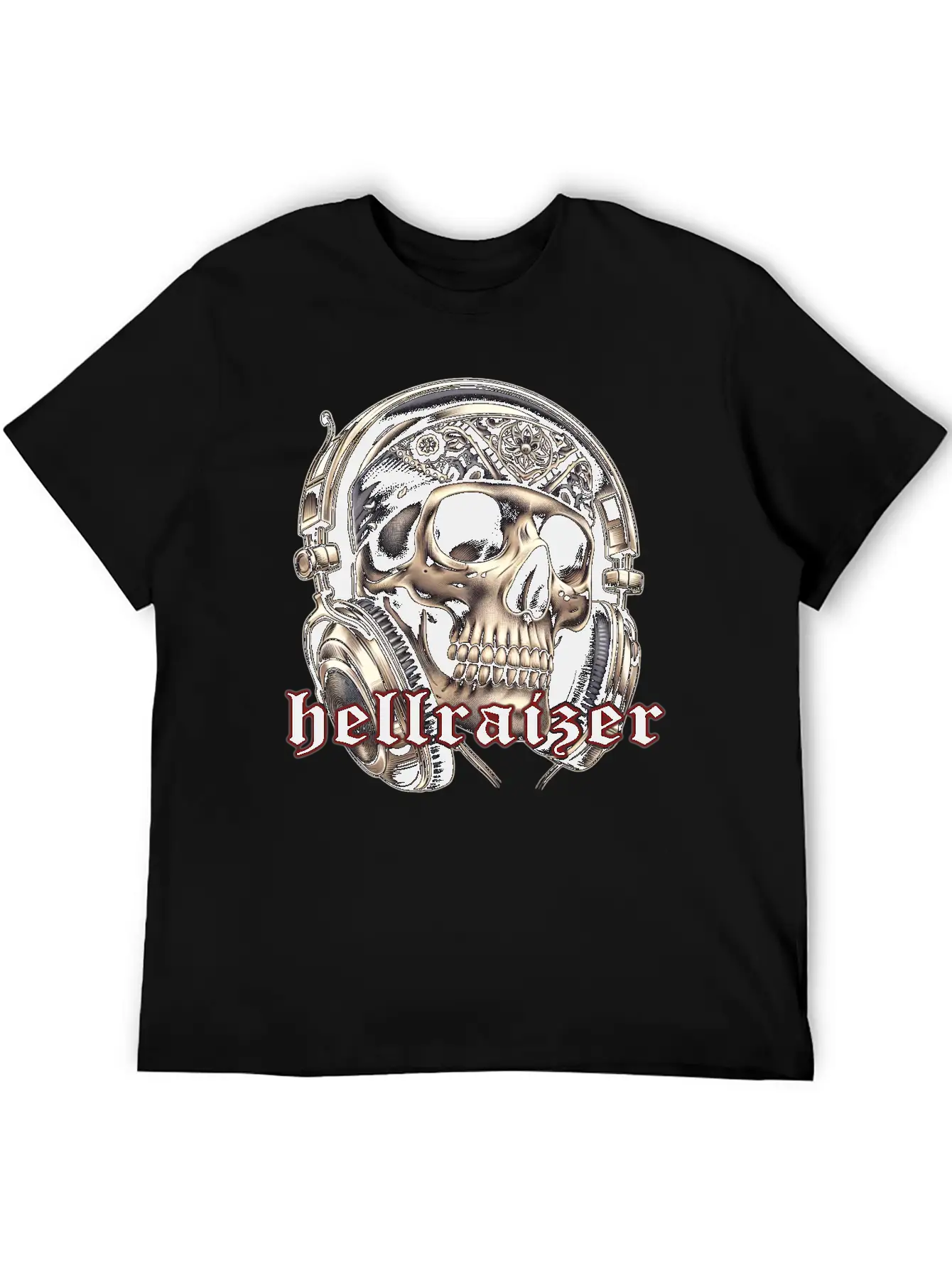 HellRaizer Skull And Headphones Unisex Short Sleeve Soft Cotton T-Shirt – Casual Everyday Wear
