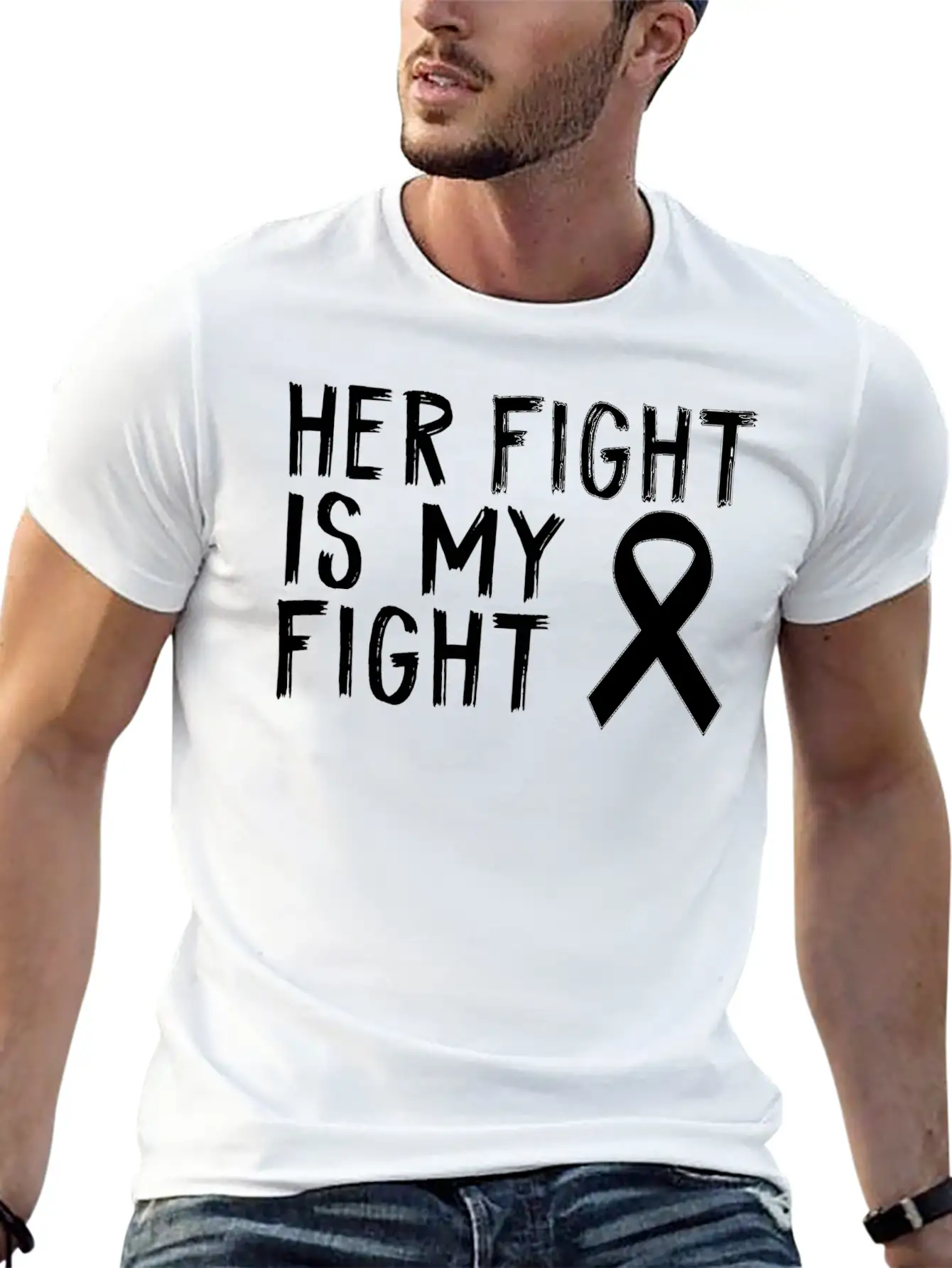 Her Fight Is My Fight Melanoma Awareness Awareness Unisex Short Sleeve Soft Cotton T-Shirt – Casual Everyday Wear