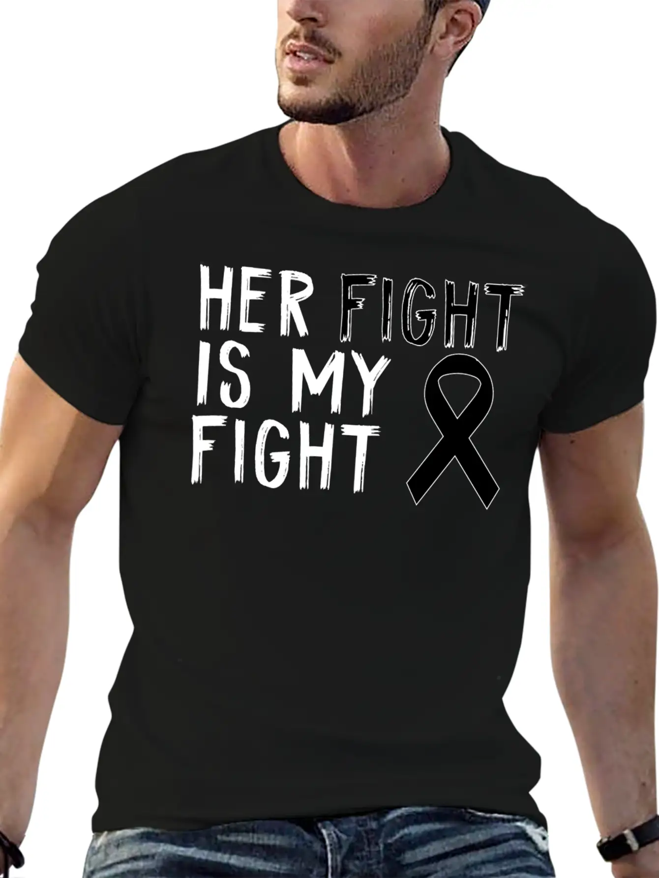 Her Fight Is My Fight Melanoma Awareness Awareness Unisex Short Sleeve Soft Cotton T-Shirt – Casual Everyday Wear