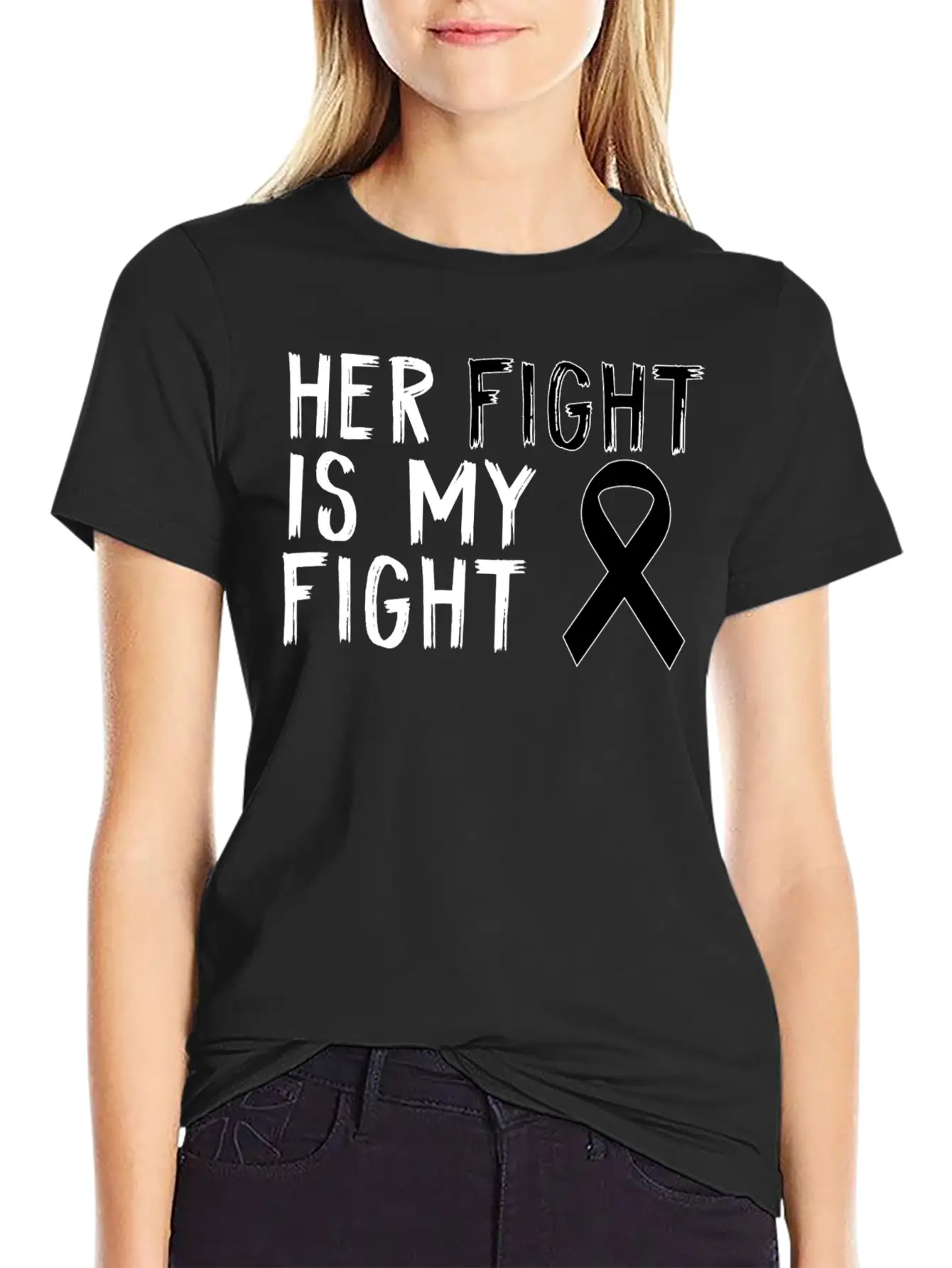 Her Fight Is My Fight Melanoma Awareness Awareness Unisex Short Sleeve Soft Cotton T-Shirt – Casual Everyday Wear