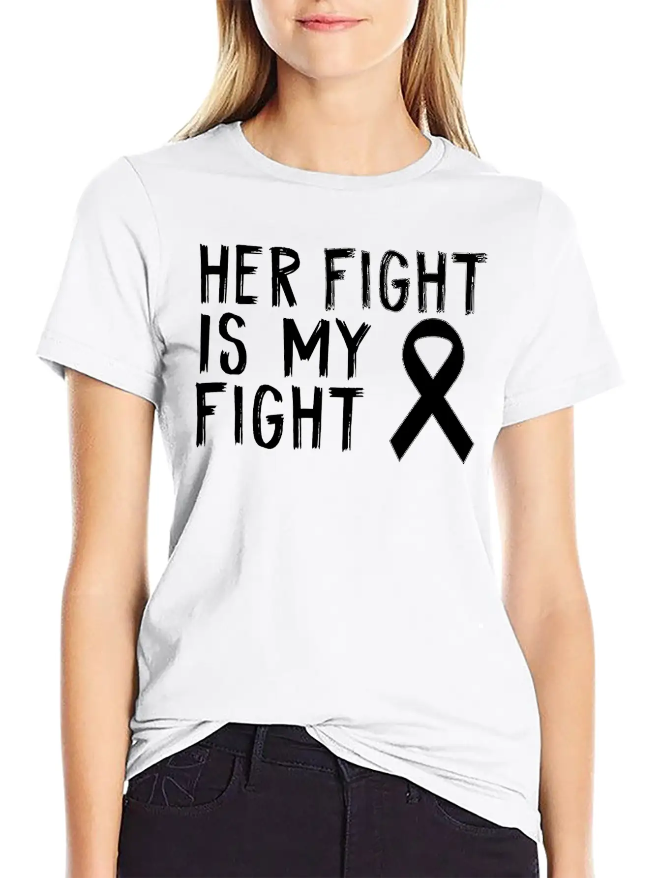 Her Fight Is My Fight Melanoma Awareness Awareness Unisex Short Sleeve Soft Cotton T-Shirt – Casual Everyday Wear
