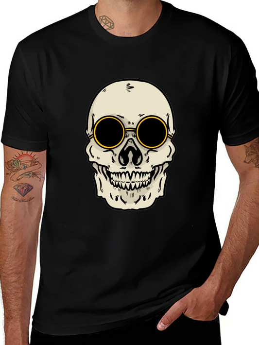Skull with Shades Graphic Tee - Black Cotton T-Shirt