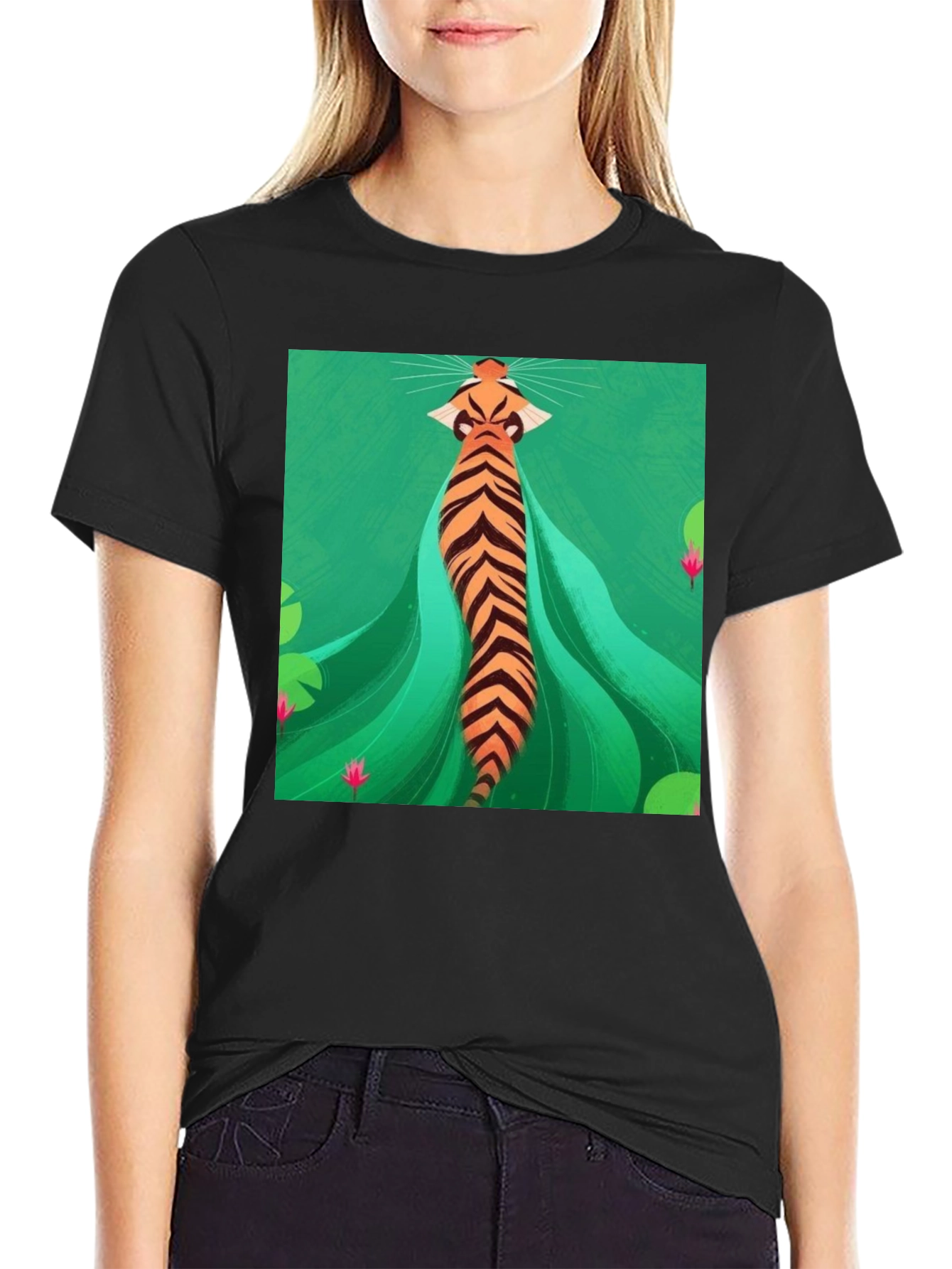 Unique Tiger Graphic Print Black T-Shirt