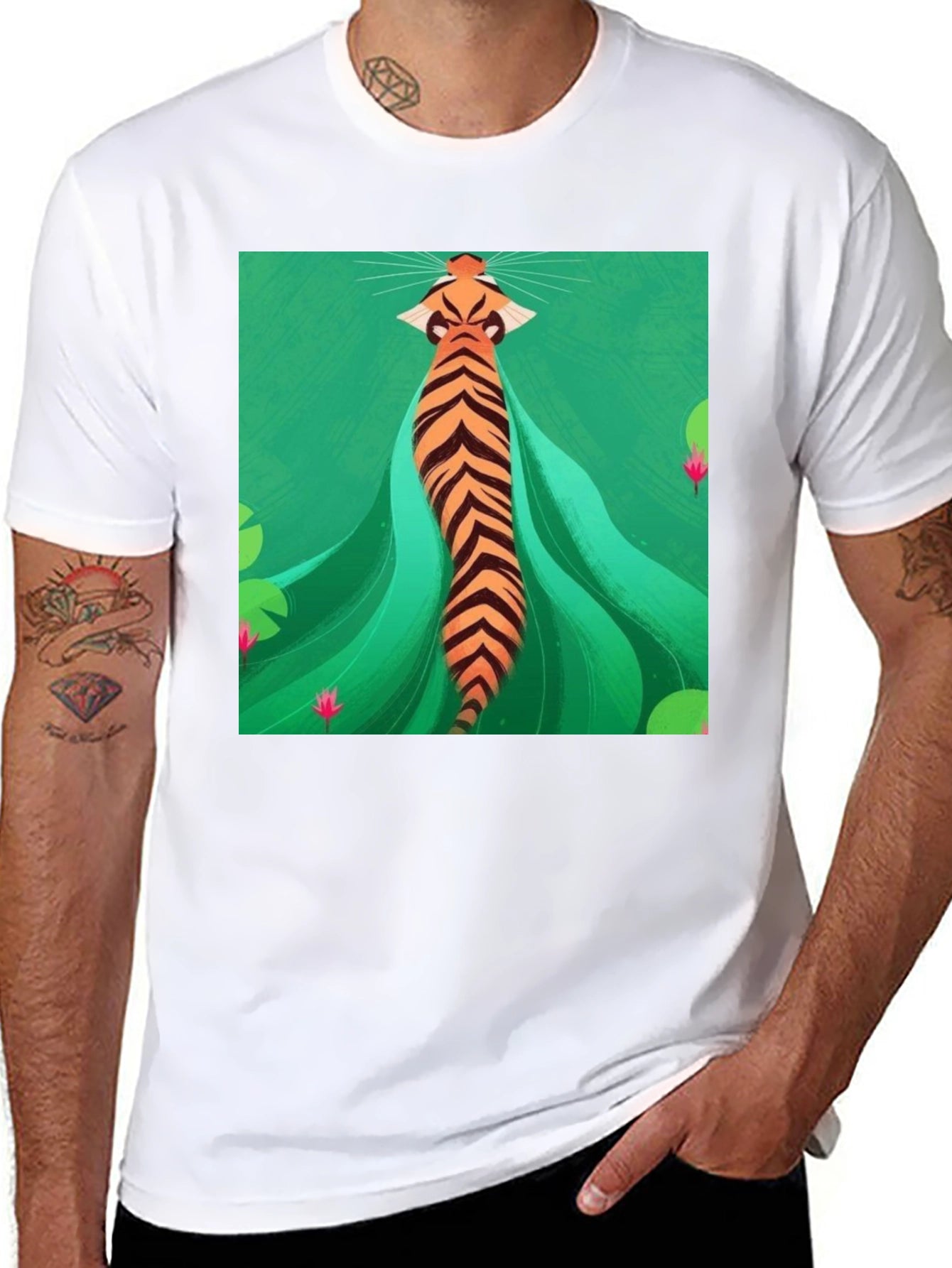 Unique Tiger Graphic Print Black T-Shirt
