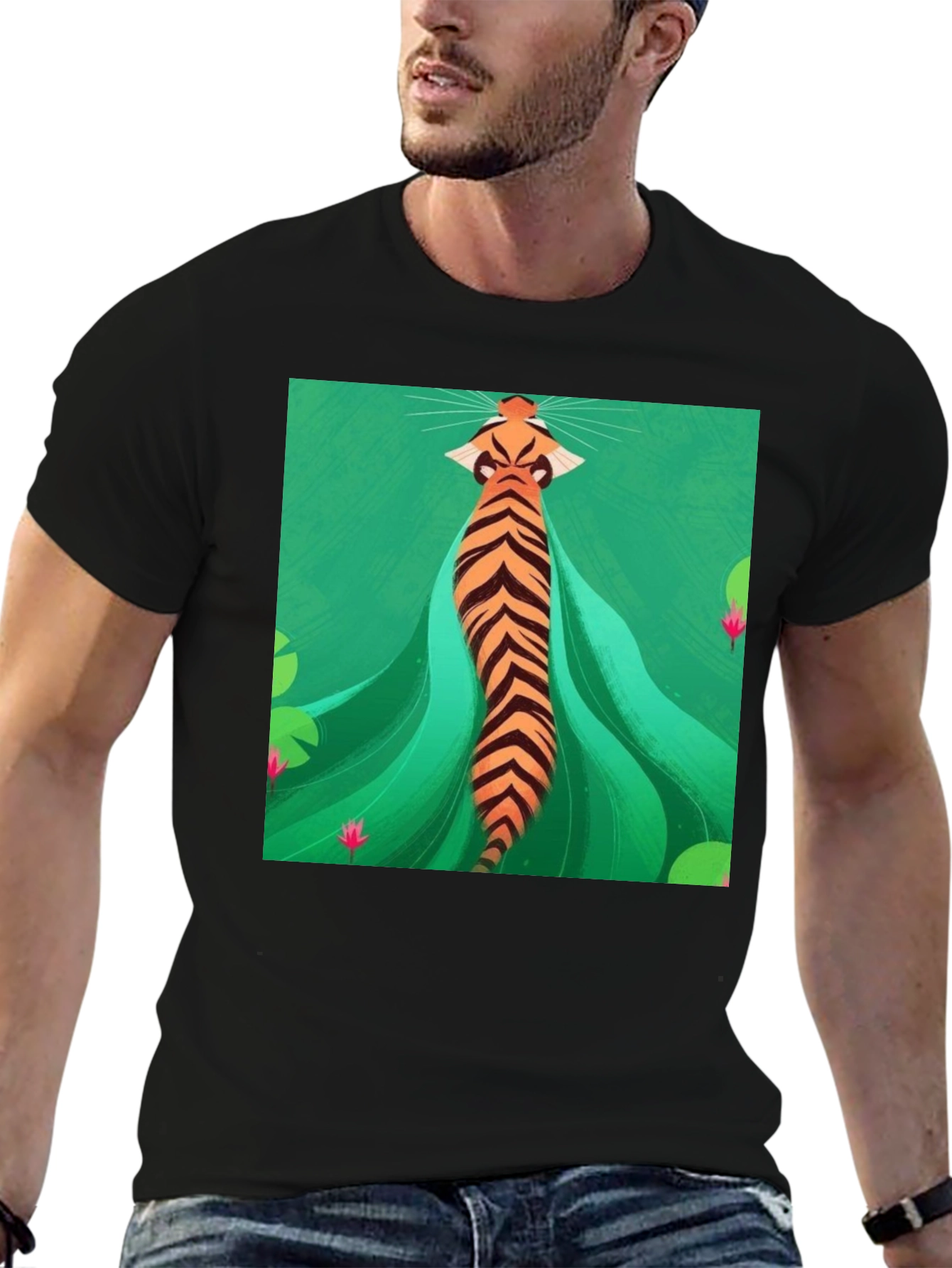 Unique Tiger Graphic Print Black T-Shirt