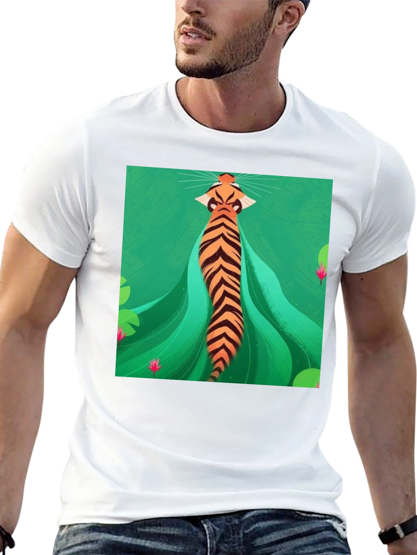 Unique Tiger Graphic Print Black T-Shirt