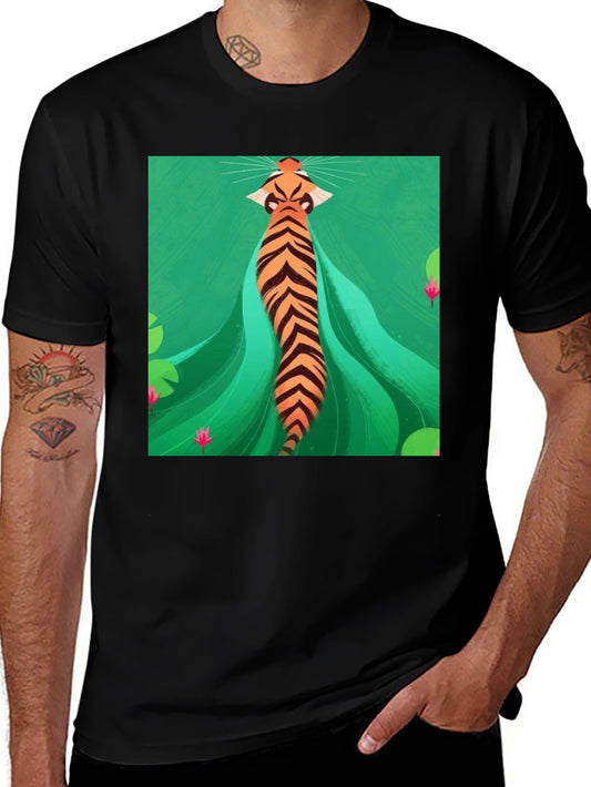 Unique Tiger Graphic Print Black T-Shirt