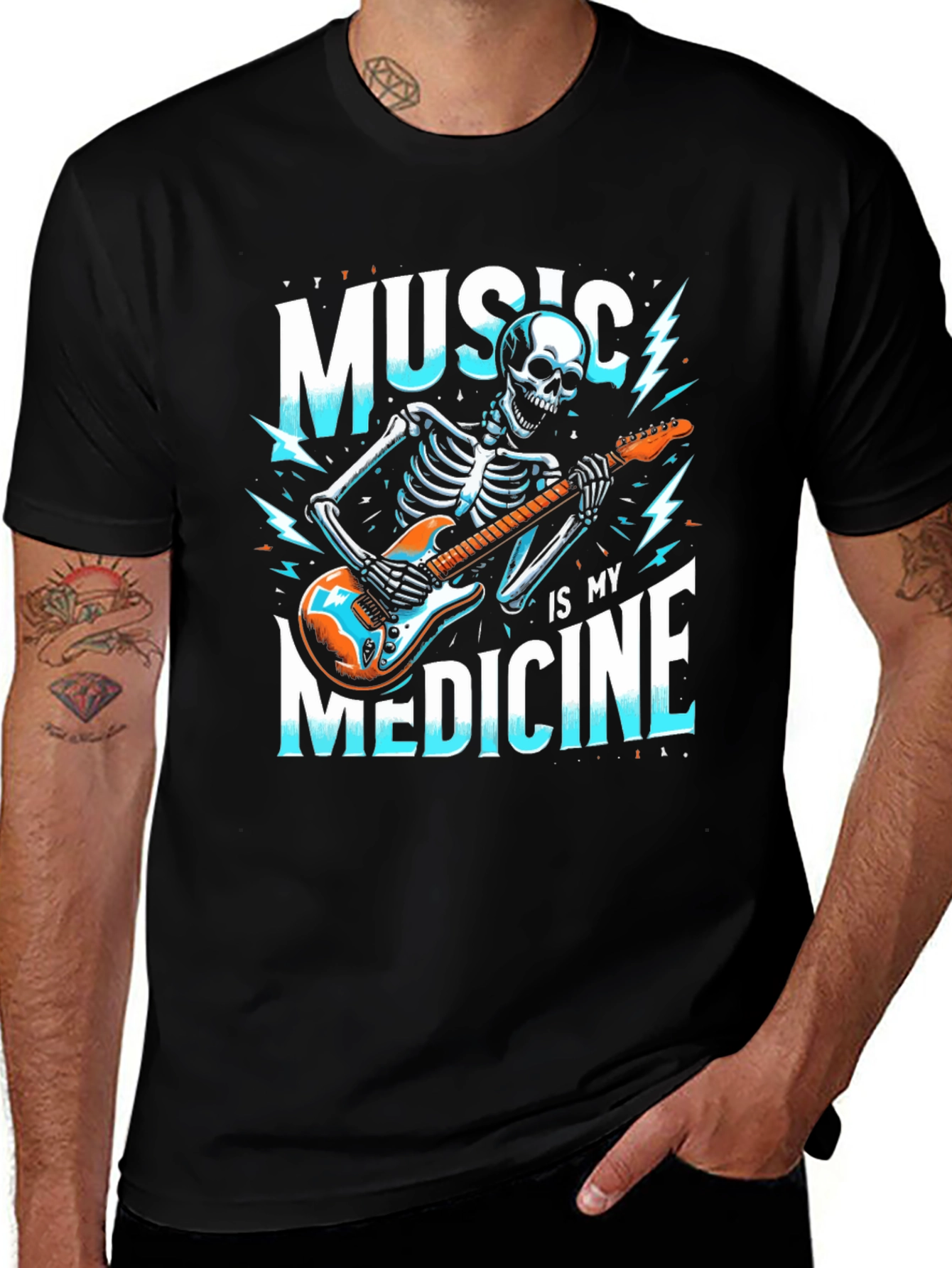 Music is My Medicine Skeleton Graphic T-Shirt
