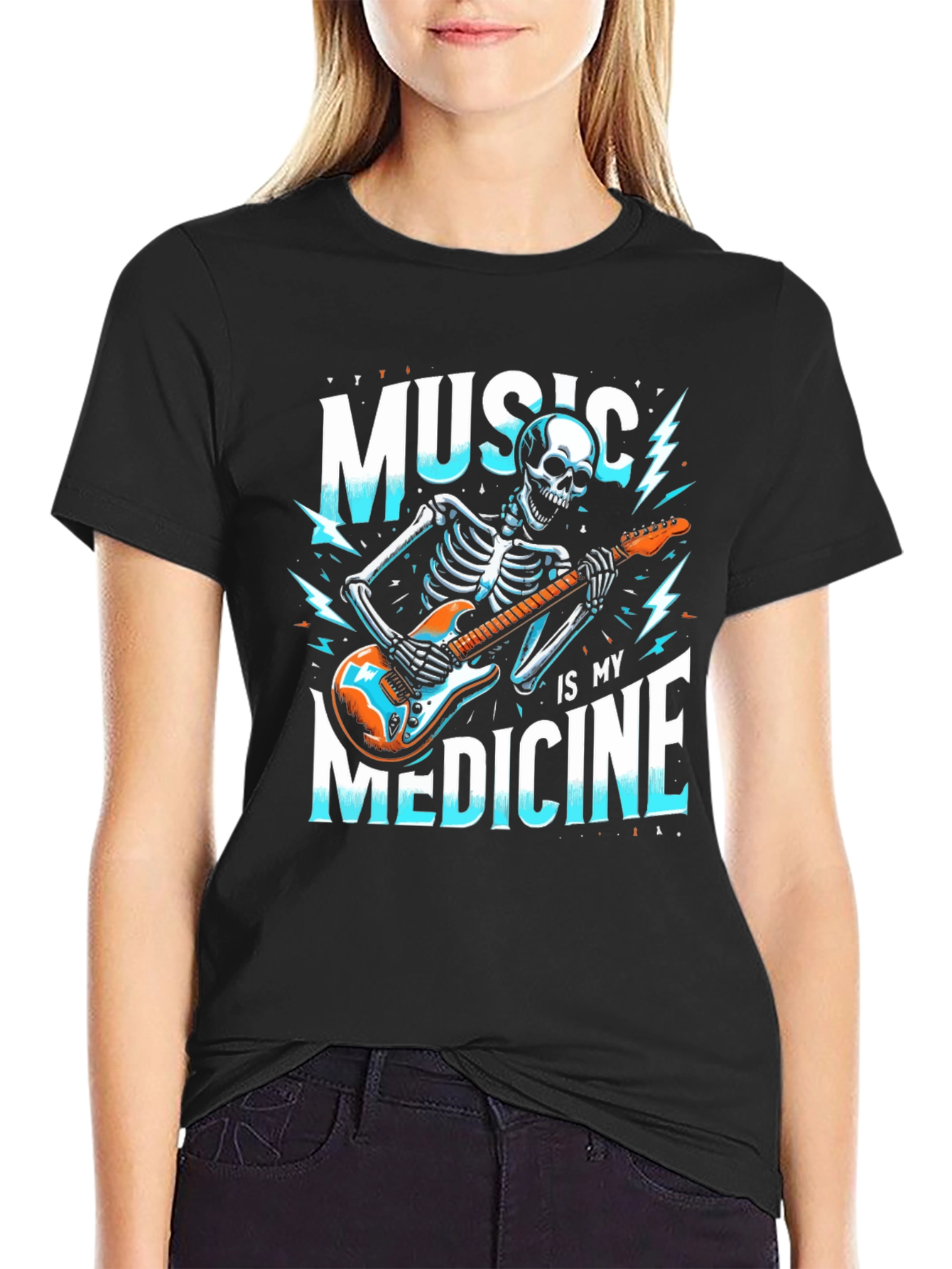 Music is My Medicine Skeleton Graphic T-Shirt