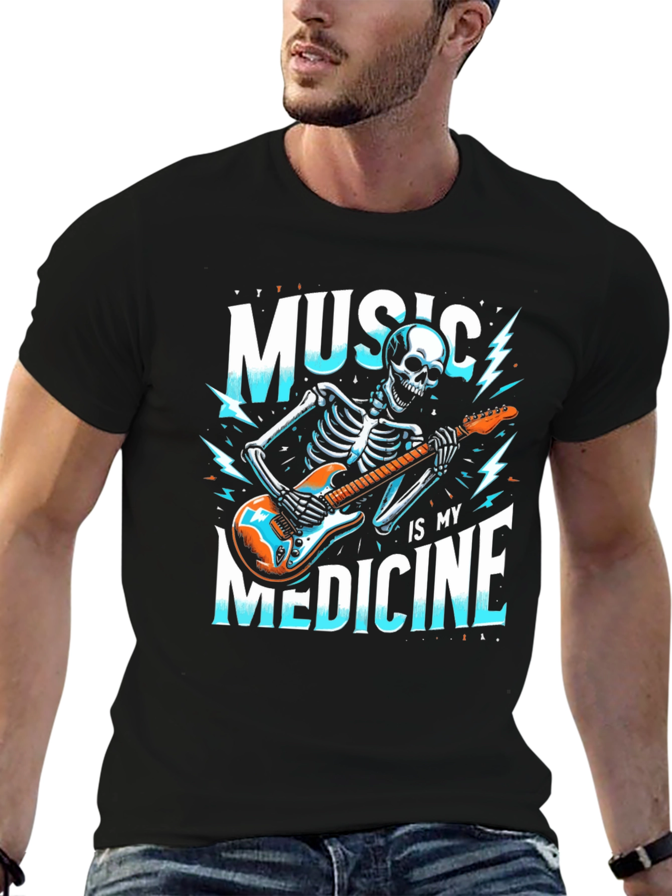 Music is My Medicine Skeleton Graphic T-Shirt