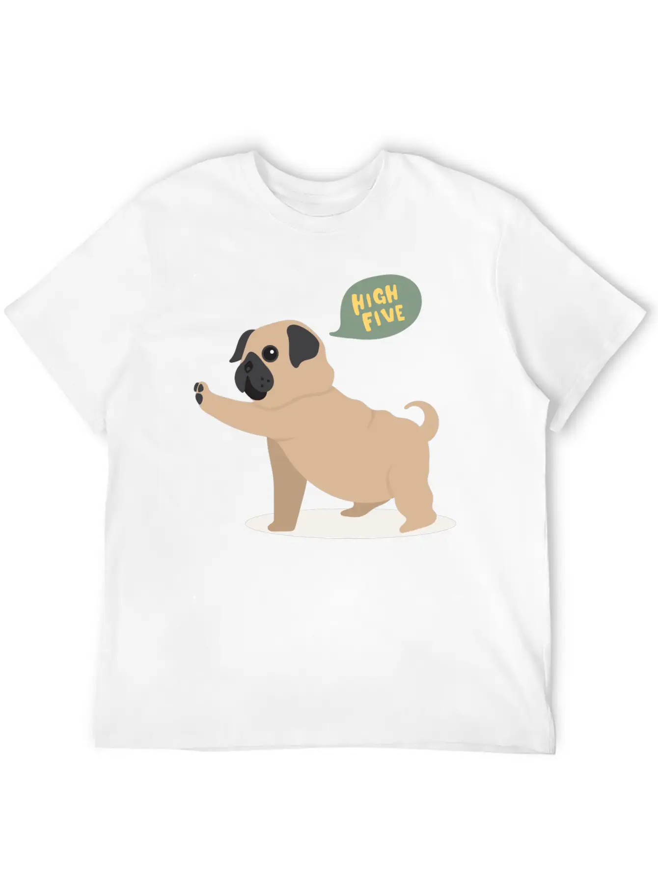 High Five Pug Dog Funny Cute Cartoon Gift Unisex Short Sleeve Soft Cotton T-Shirt – Casual Everyday Wear