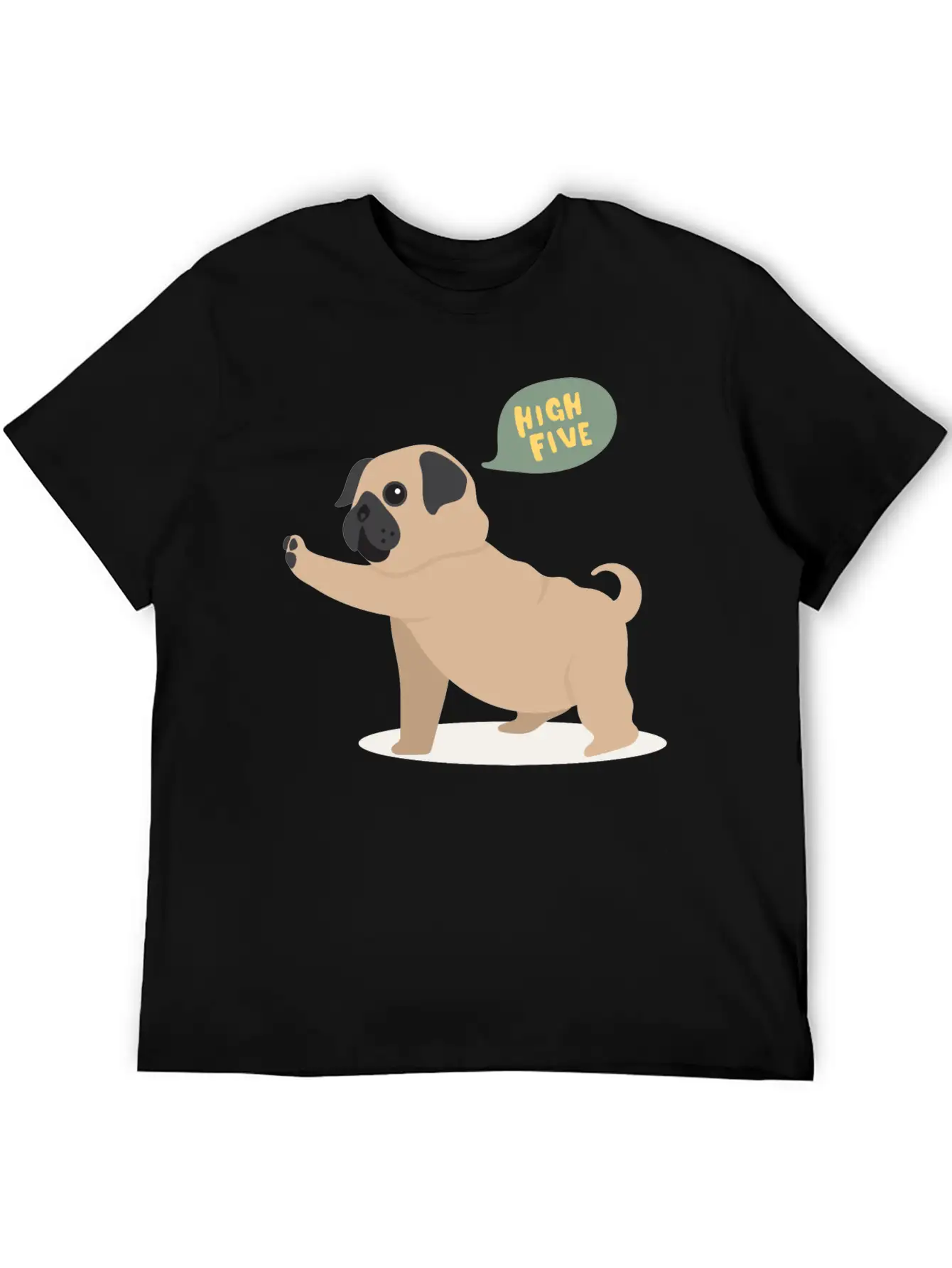 High Five Pug Dog Funny Cute Cartoon Gift Unisex Short Sleeve Soft Cotton T-Shirt – Casual Everyday Wear