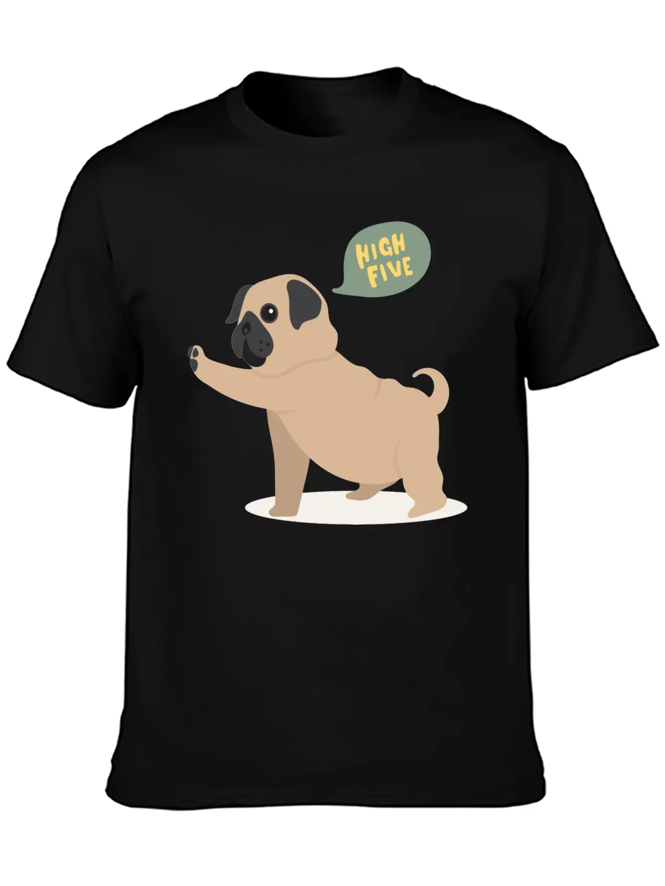 High Five Pug Dog Funny Cute Cartoon Gift Unisex Short Sleeve Soft Cotton T-Shirt – Casual Everyday Wear