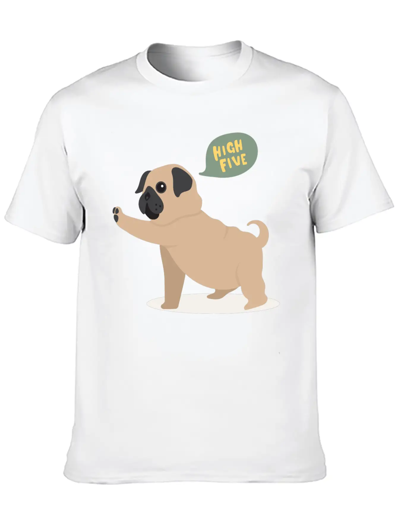 High Five Pug Dog Funny Cute Cartoon Gift Unisex Short Sleeve Soft Cotton T-Shirt – Casual Everyday Wear