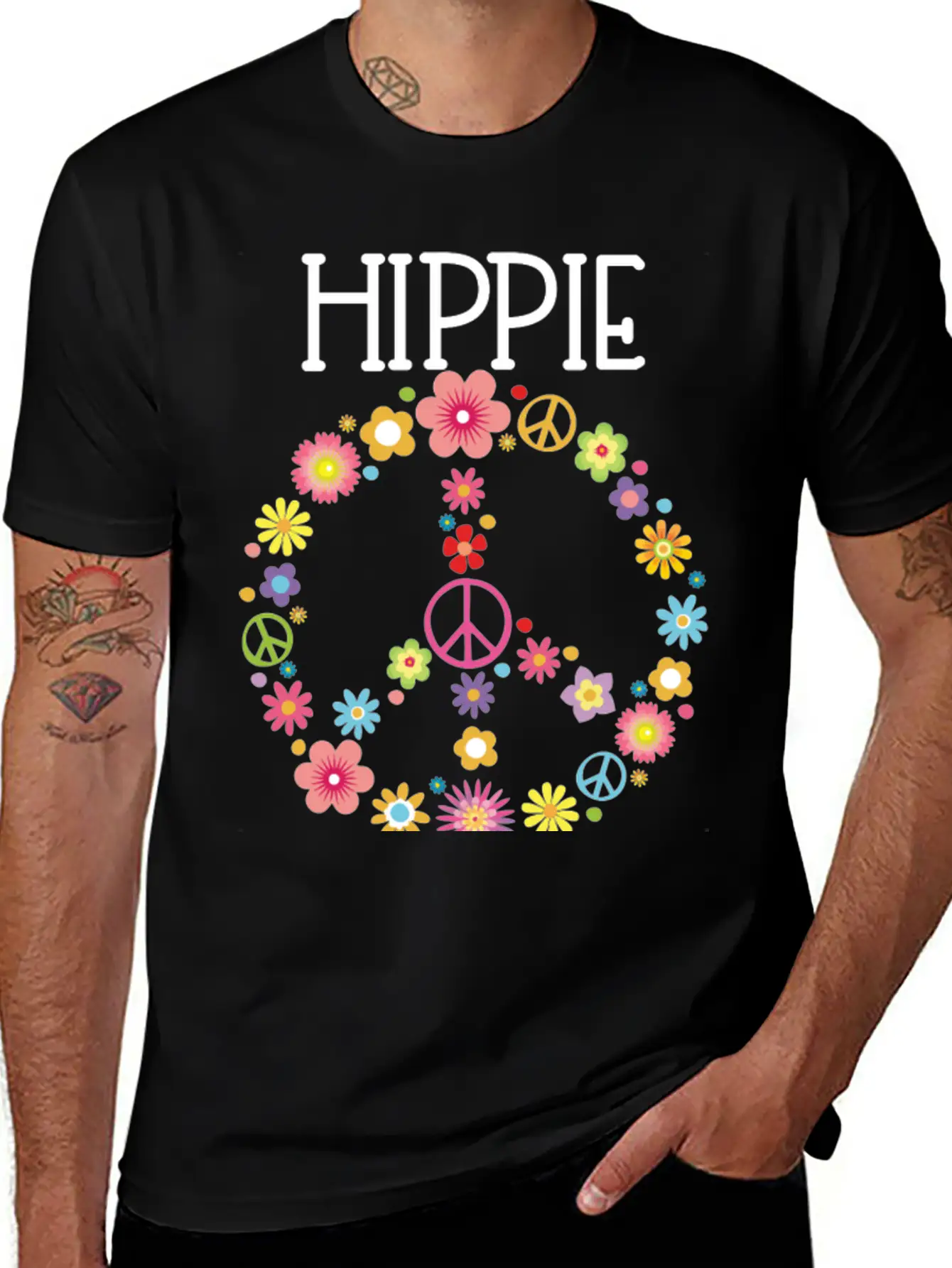 Hippie Soul Flower Power Peace Sign Gypsy Soul 60S Unisex Short Sleeve Soft Cotton T-Shirt – Casual Everyday Wear