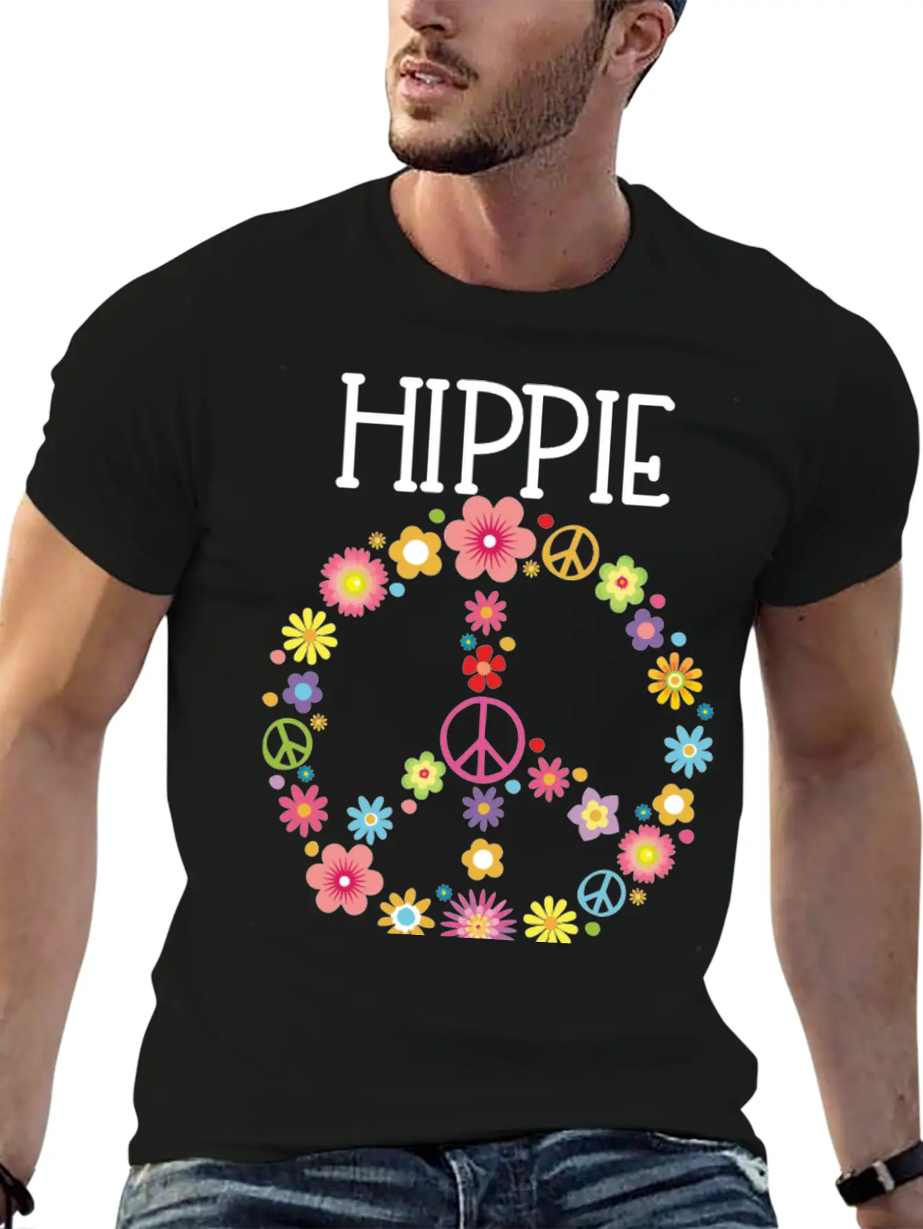 Hippie Soul Flower Power Peace Sign Gypsy Soul 60S Unisex Short Sleeve Soft Cotton T-Shirt – Casual Everyday Wear