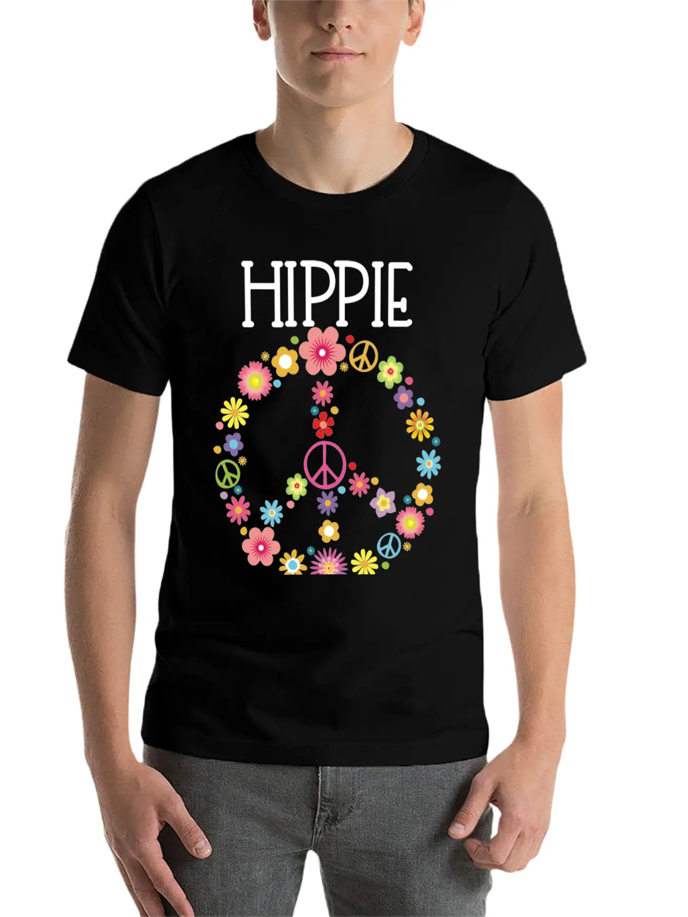 Hippie Soul Flower Power Peace Sign Gypsy Soul 60S Unisex Short Sleeve Soft Cotton T-Shirt – Casual Everyday Wear