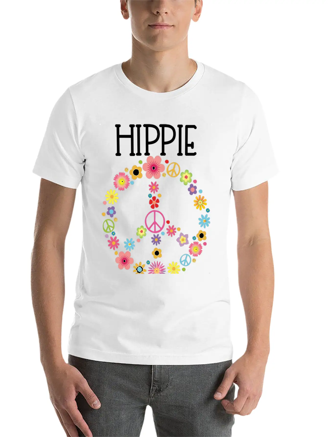 Hippie Soul Flower Power Peace Sign Gypsy Soul 60S Unisex Short Sleeve Soft Cotton T-Shirt – Casual Everyday Wear