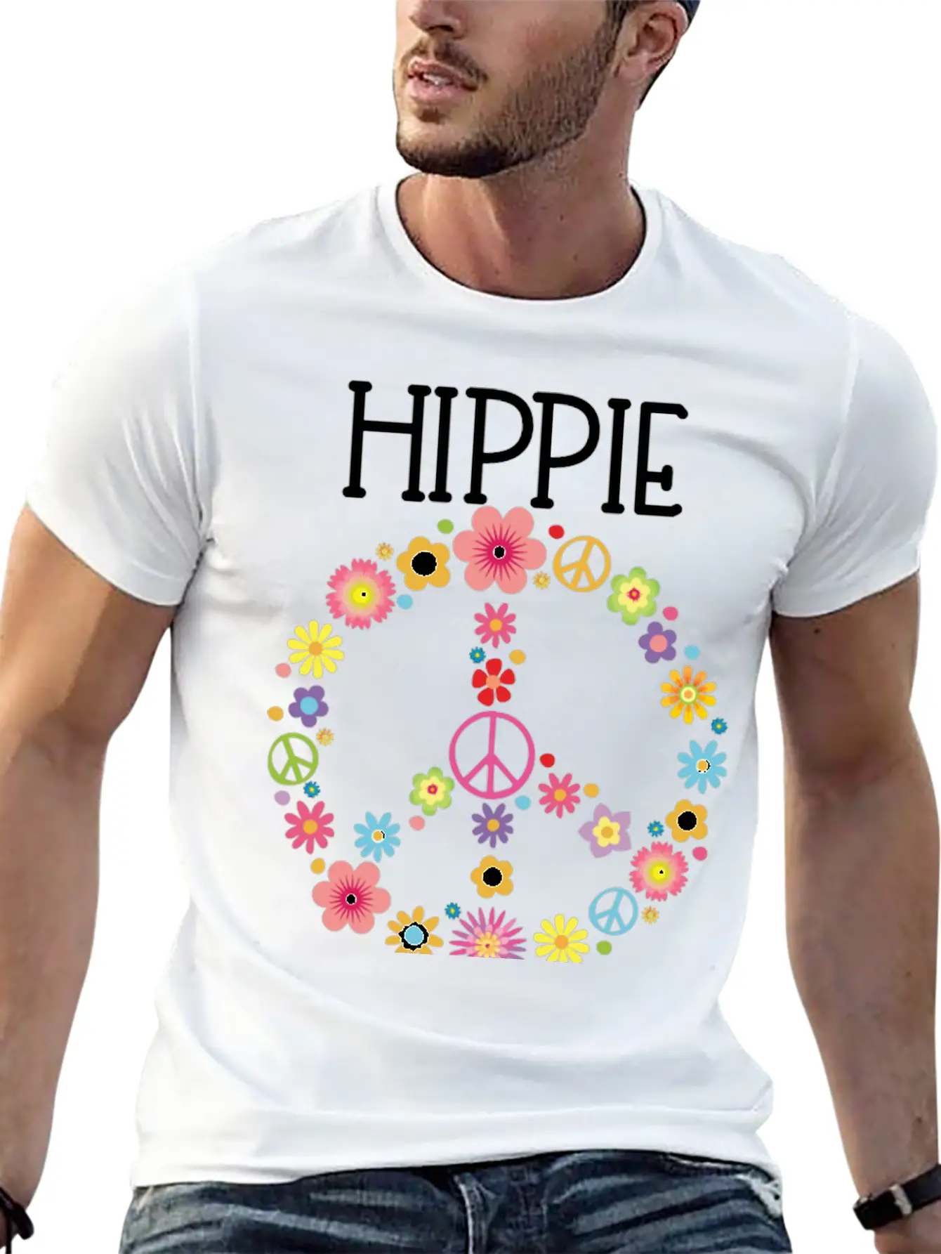 Hippie Soul Flower Power Peace Sign Gypsy Soul 60S Unisex Short Sleeve Soft Cotton T-Shirt – Casual Everyday Wear