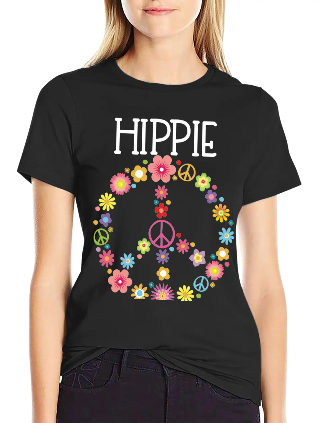 Hippie Soul Flower Power Peace Sign Gypsy Soul 60S Unisex Short Sleeve Soft Cotton T-Shirt – Casual Everyday Wear