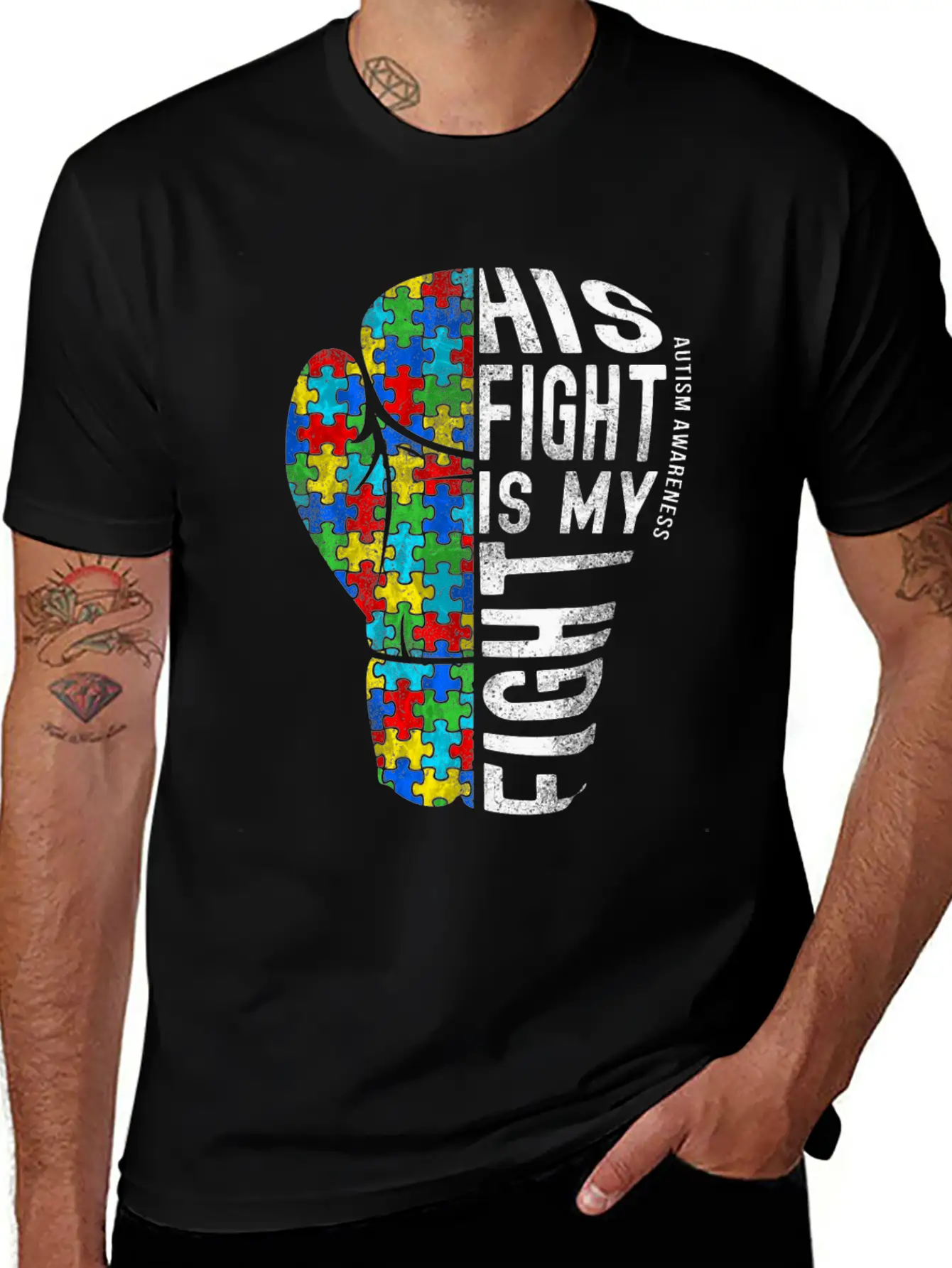 His Fight Is My Fight Shirt Fight Autism Timeless Short Sleeve Tee – Comfy And Minimalist Design