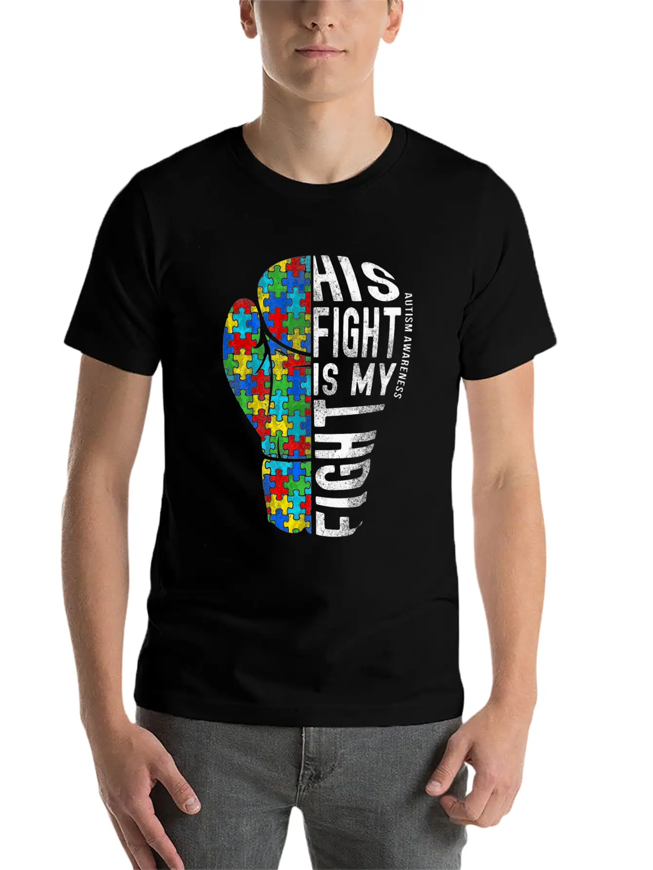 His Fight Is My Fight Shirt Fight Autism Timeless Short Sleeve Tee – Comfy And Minimalist Design