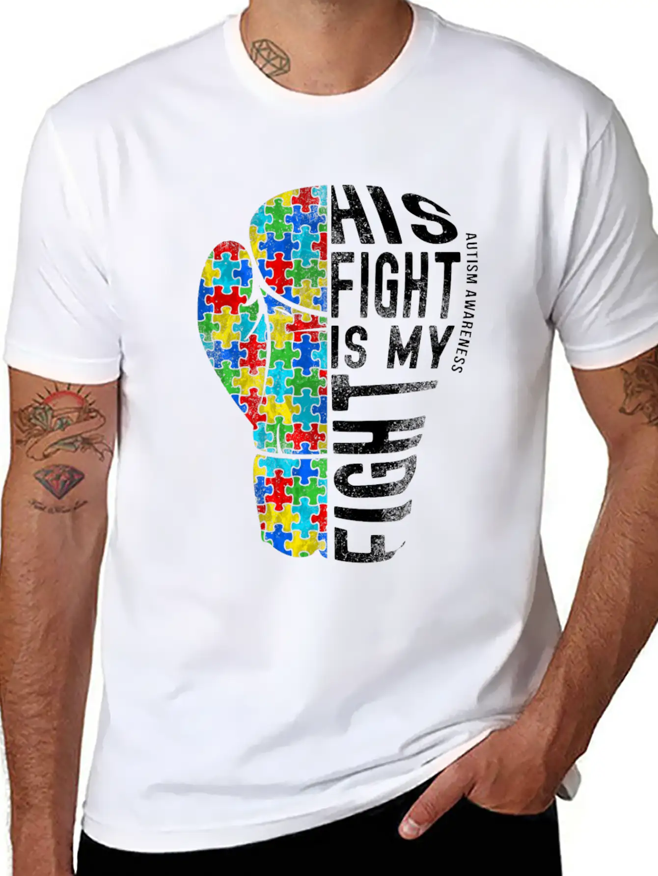 His Fight Is My Fight Shirt Fight Autism Timeless Short Sleeve Tee – Comfy And Minimalist Design