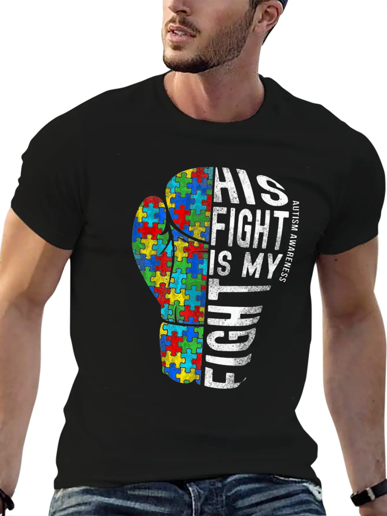 His Fight Is My Fight Shirt Fight Autism Timeless Short Sleeve Tee – Comfy And Minimalist Design