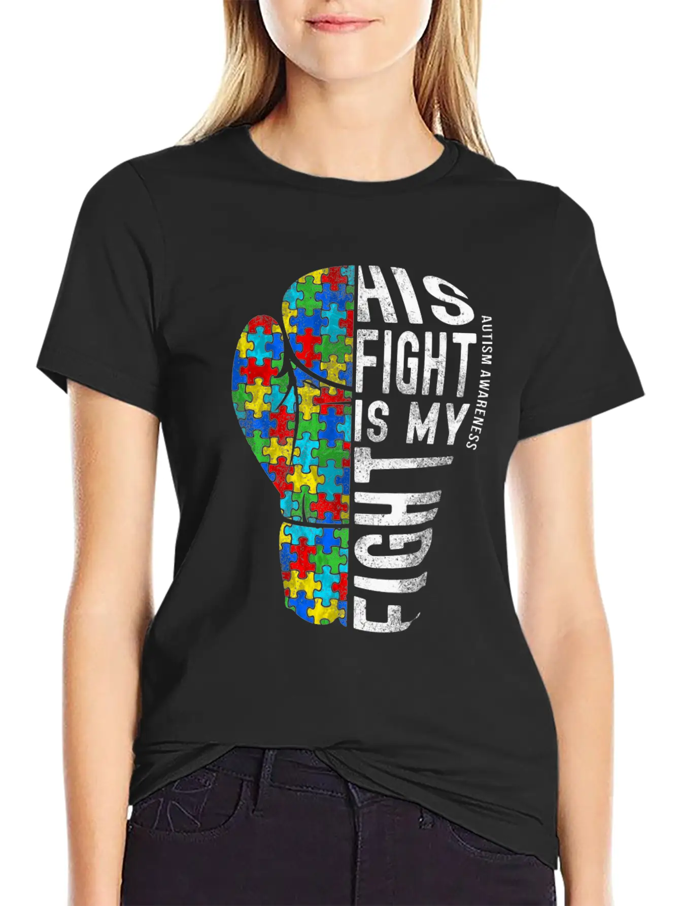 His Fight Is My Fight Shirt Fight Autism Timeless Short Sleeve Tee – Comfy And Minimalist Design