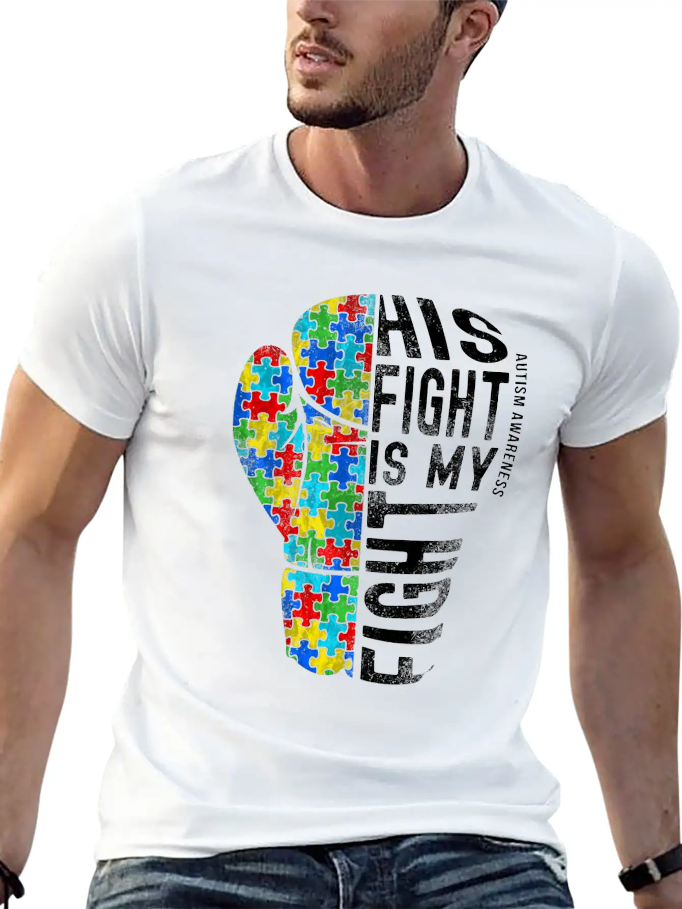 His Fight Is My Fight Shirt Fight Autism Timeless Short Sleeve Tee – Comfy And Minimalist Design