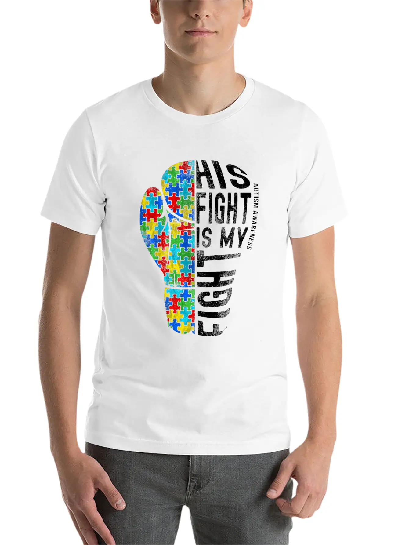 His Fight Is My Fight Shirt Fight Autism Timeless Short Sleeve Tee – Comfy And Minimalist Design