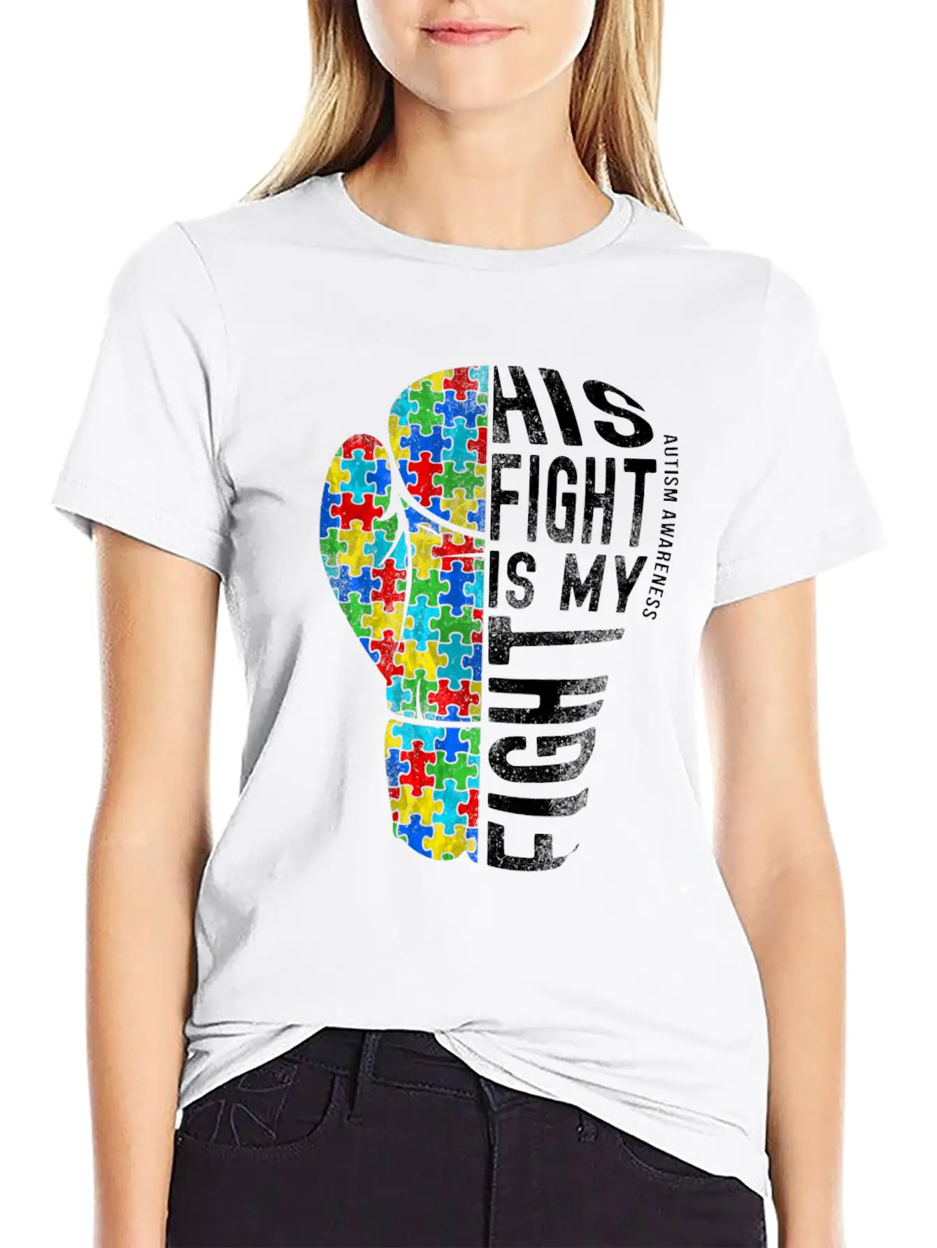 His Fight Is My Fight Shirt Fight Autism Timeless Short Sleeve Tee – Comfy And Minimalist Design