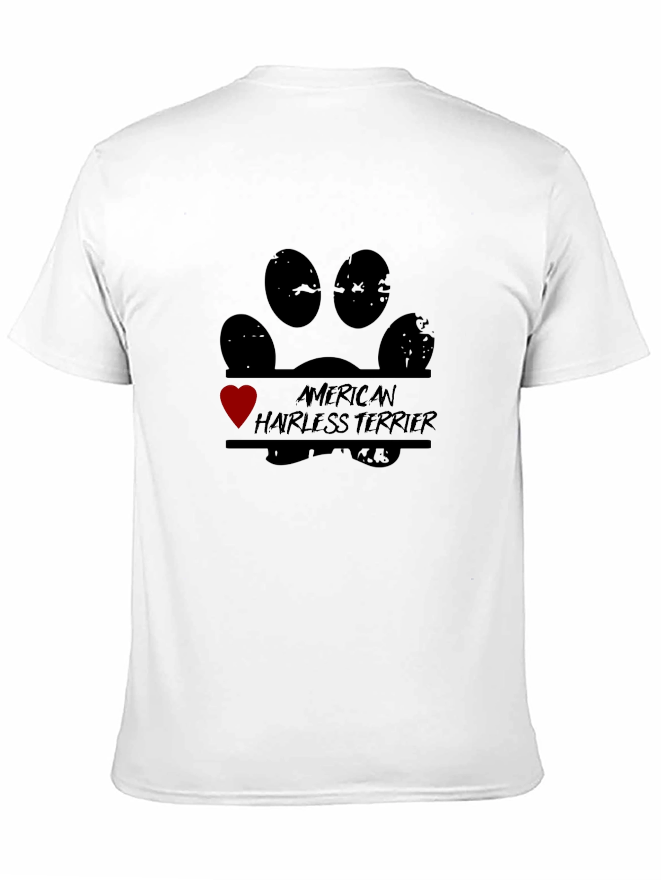 American Hairless Terrier Paw Print Heart T-Shirt