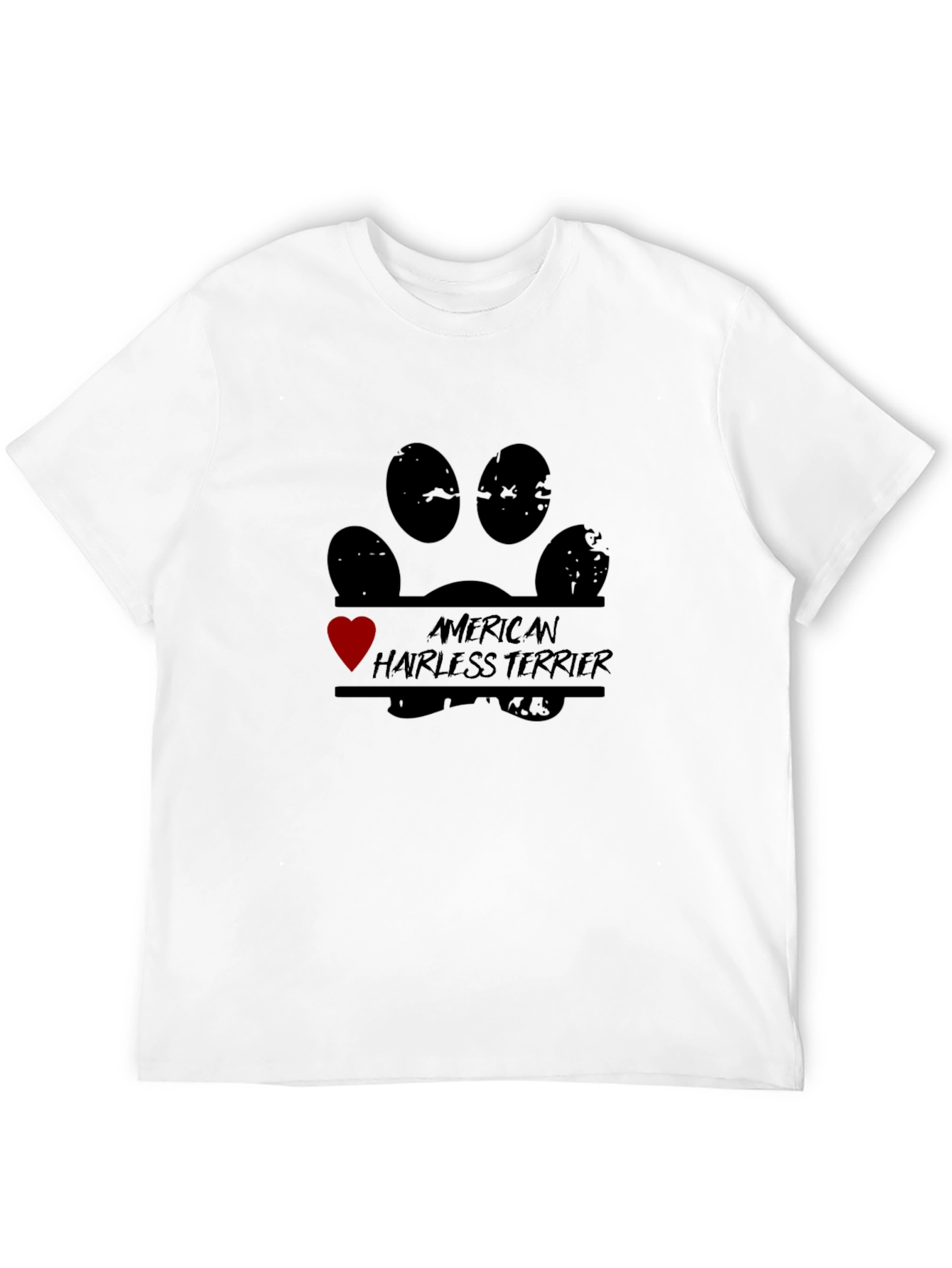 American Hairless Terrier Paw Print Heart T-Shirt