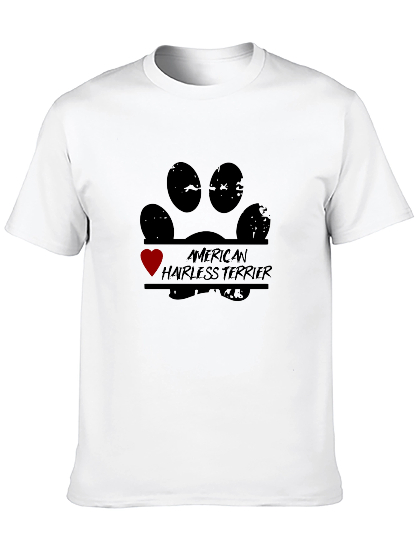 American Hairless Terrier Paw Print Heart T-Shirt
