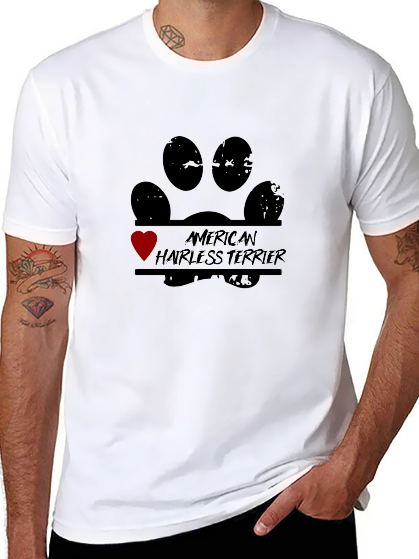 American Hairless Terrier Paw Print Heart T-Shirt