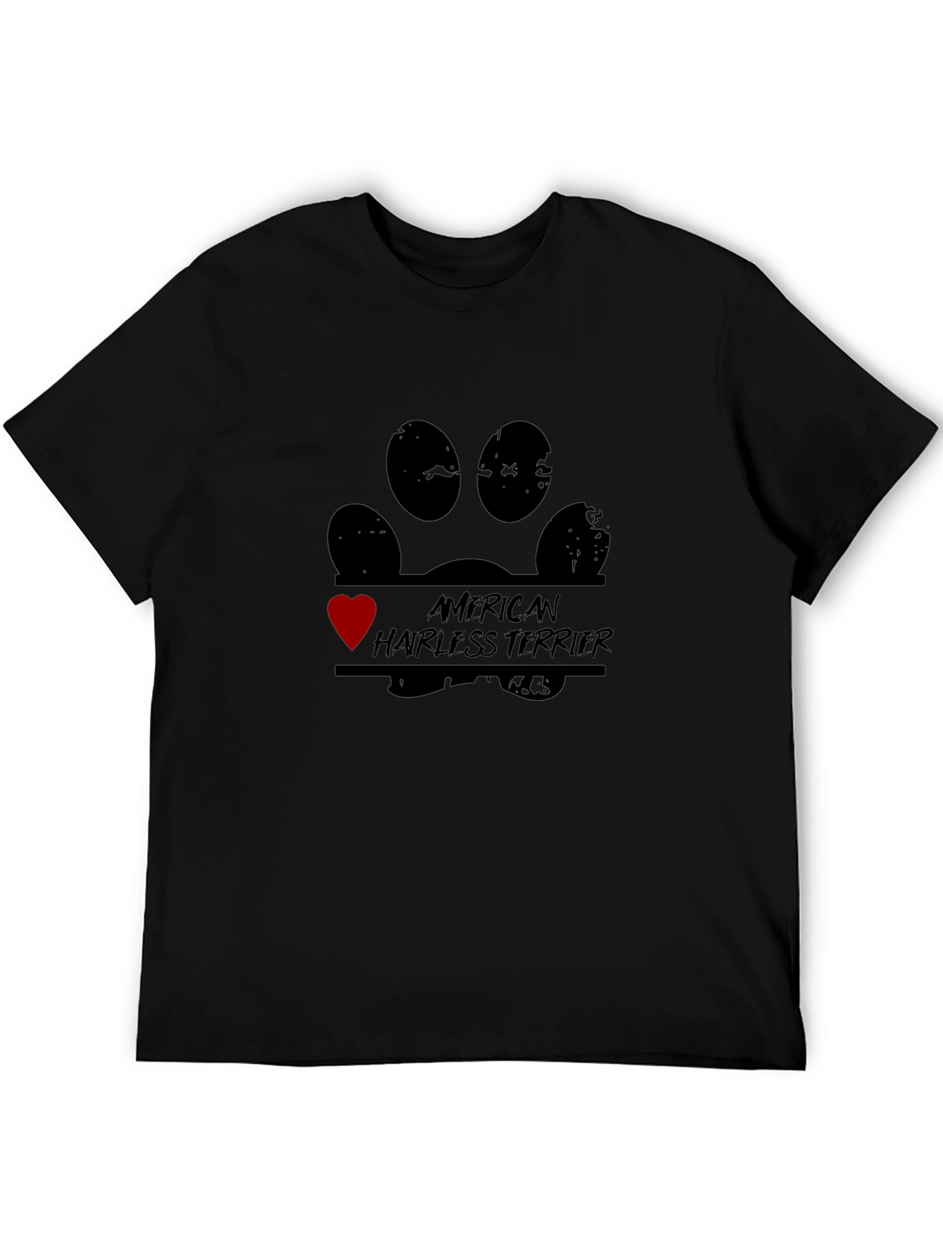 American Hairless Terrier Paw Print Heart T-Shirt