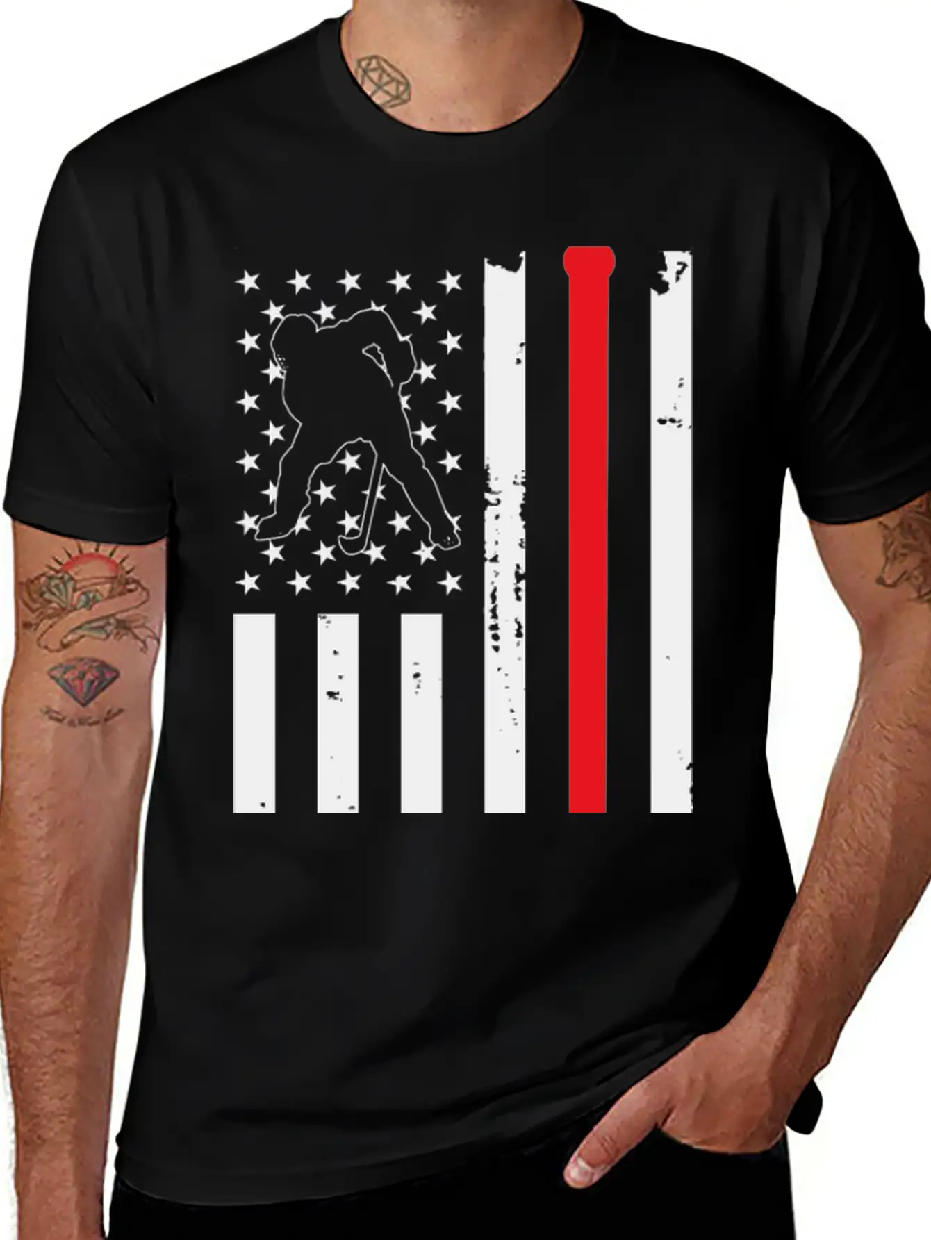Hockey American Flag Unisex Short Sleeve Soft Cotton T-Shirt – Casual Everyday Wear