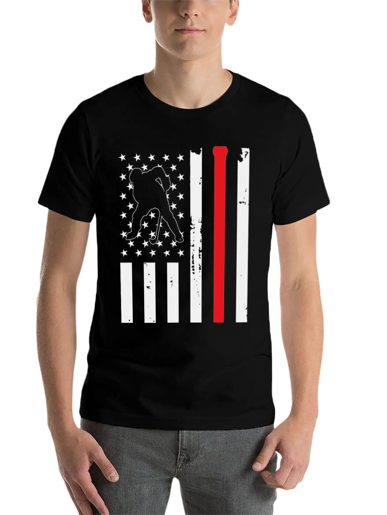 Hockey American Flag Unisex Short Sleeve Soft Cotton T-Shirt – Casual Everyday Wear