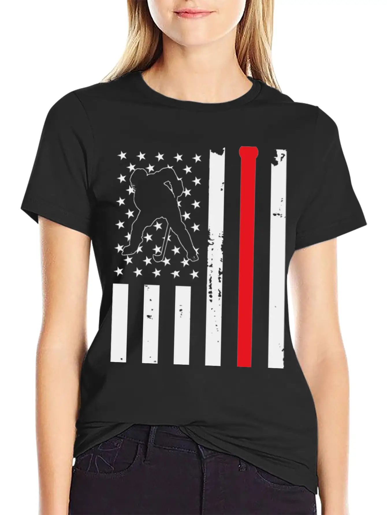 Hockey American Flag Unisex Short Sleeve Soft Cotton T-Shirt – Casual Everyday Wear