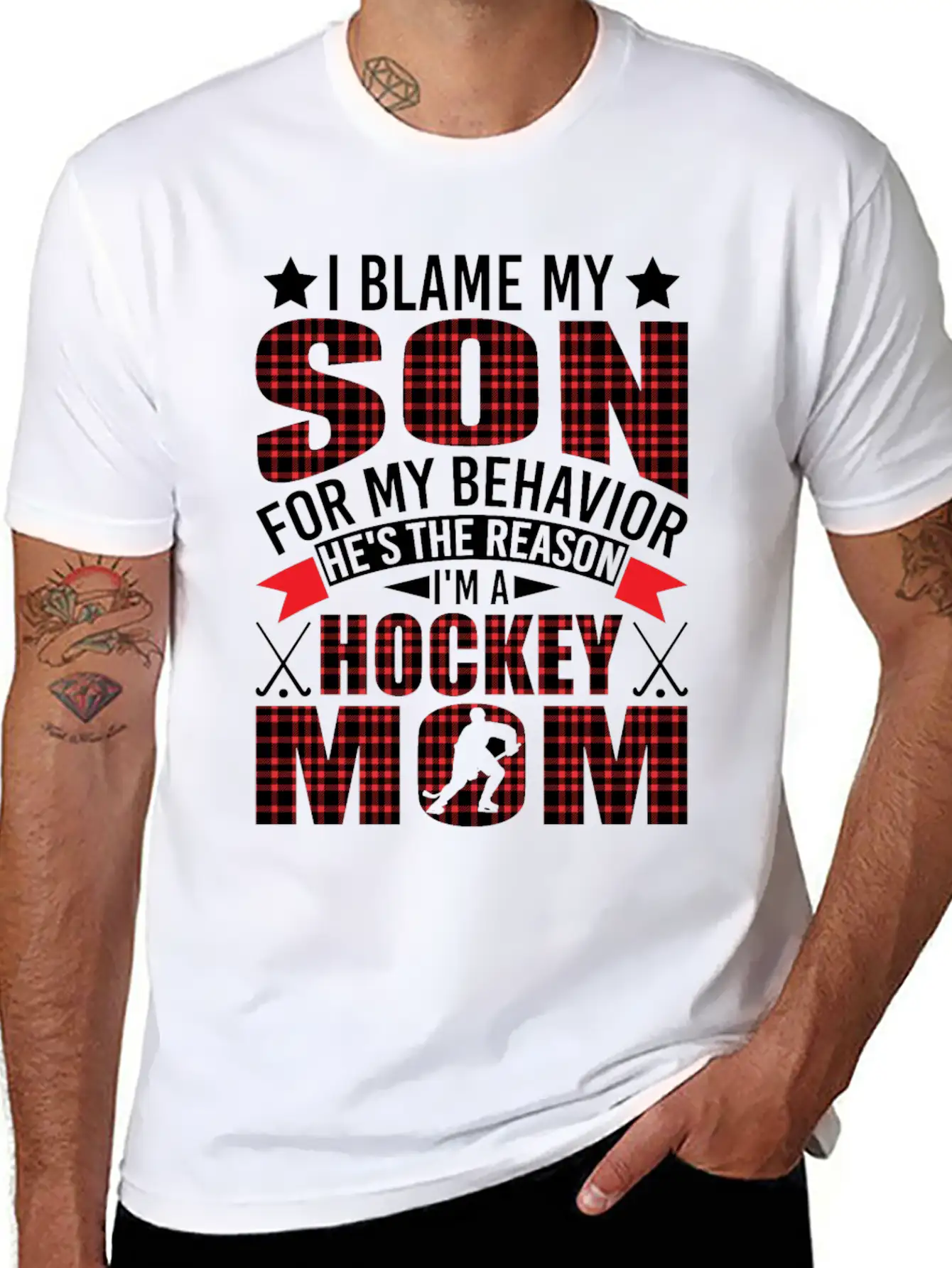 Hockey Mom I Blame My Son For My Behavior Stylish Everyday T-Shirt – Unisex Basic Cotton Tee