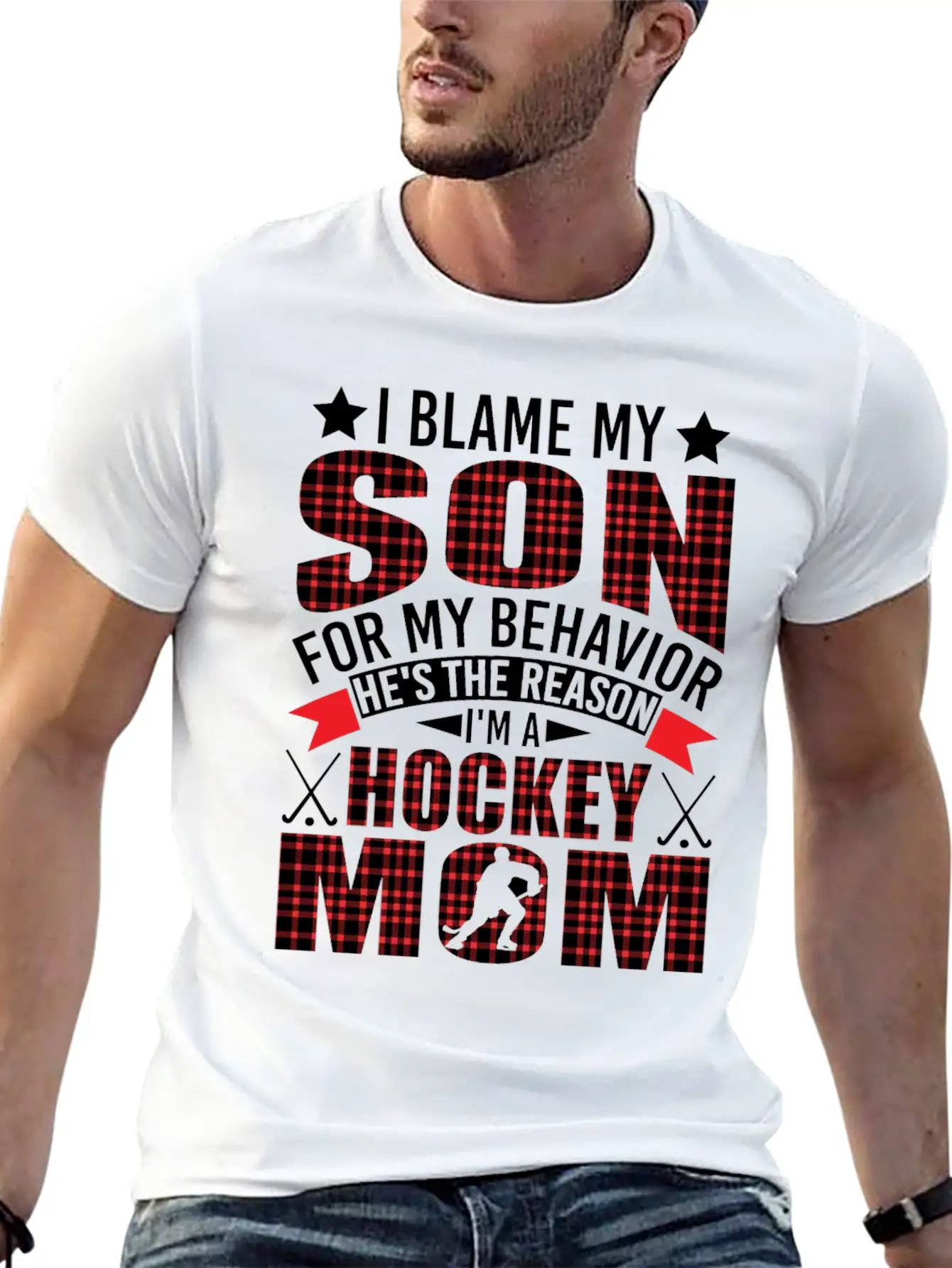 Hockey Mom I Blame My Son For My Behavior Stylish Everyday T-Shirt – Unisex Basic Cotton Tee