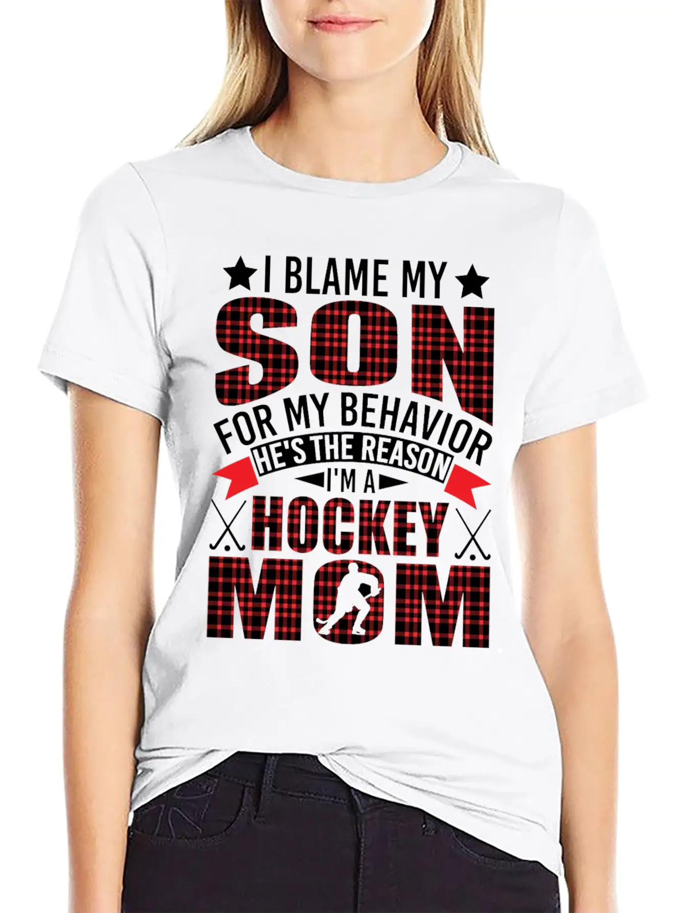 Hockey Mom I Blame My Son For My Behavior Stylish Everyday T-Shirt – Unisex Basic Cotton Tee