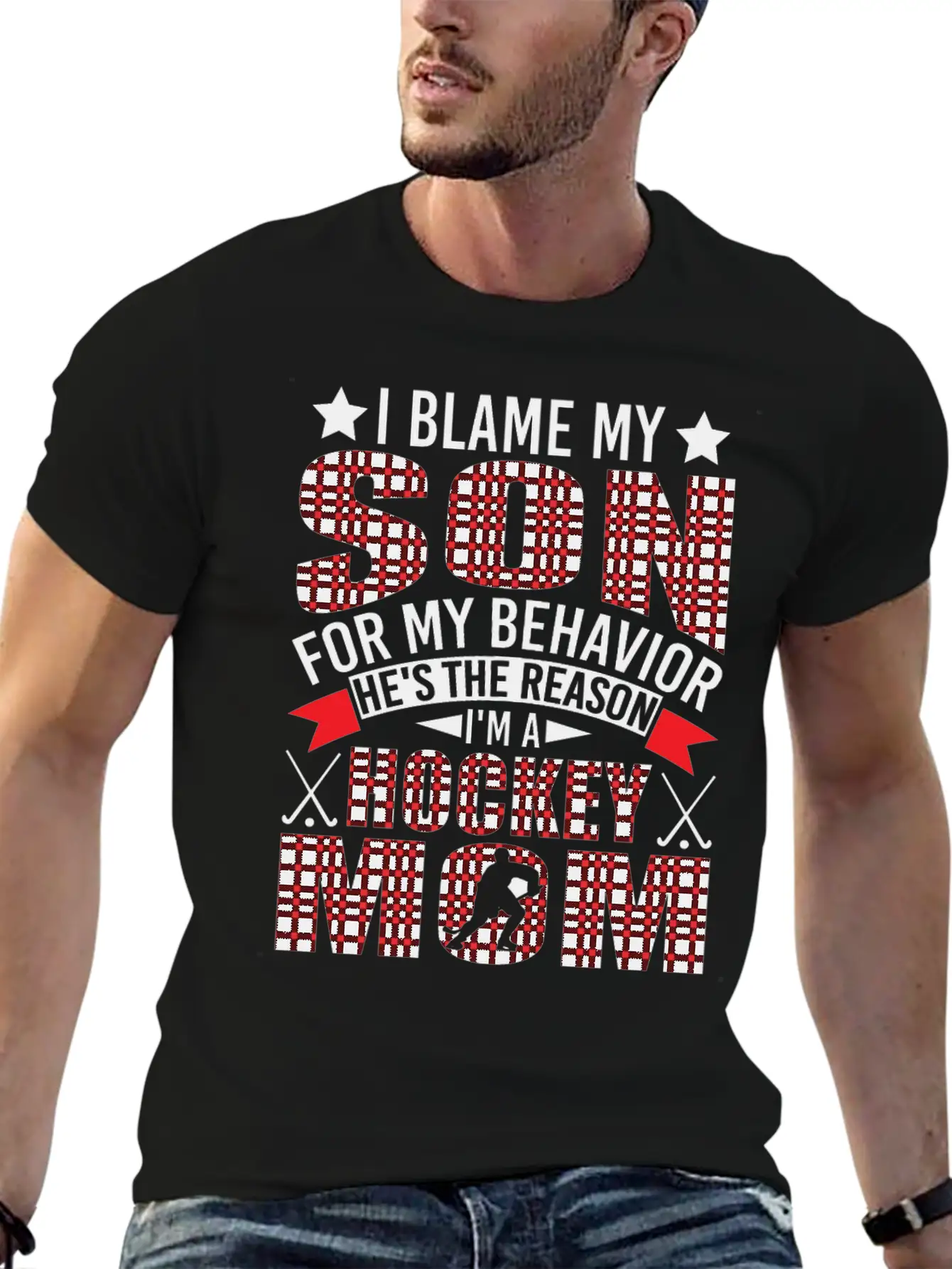 Hockey Mom I Blame My Son For My Behavior Stylish Everyday T-Shirt – Unisex Basic Cotton Tee