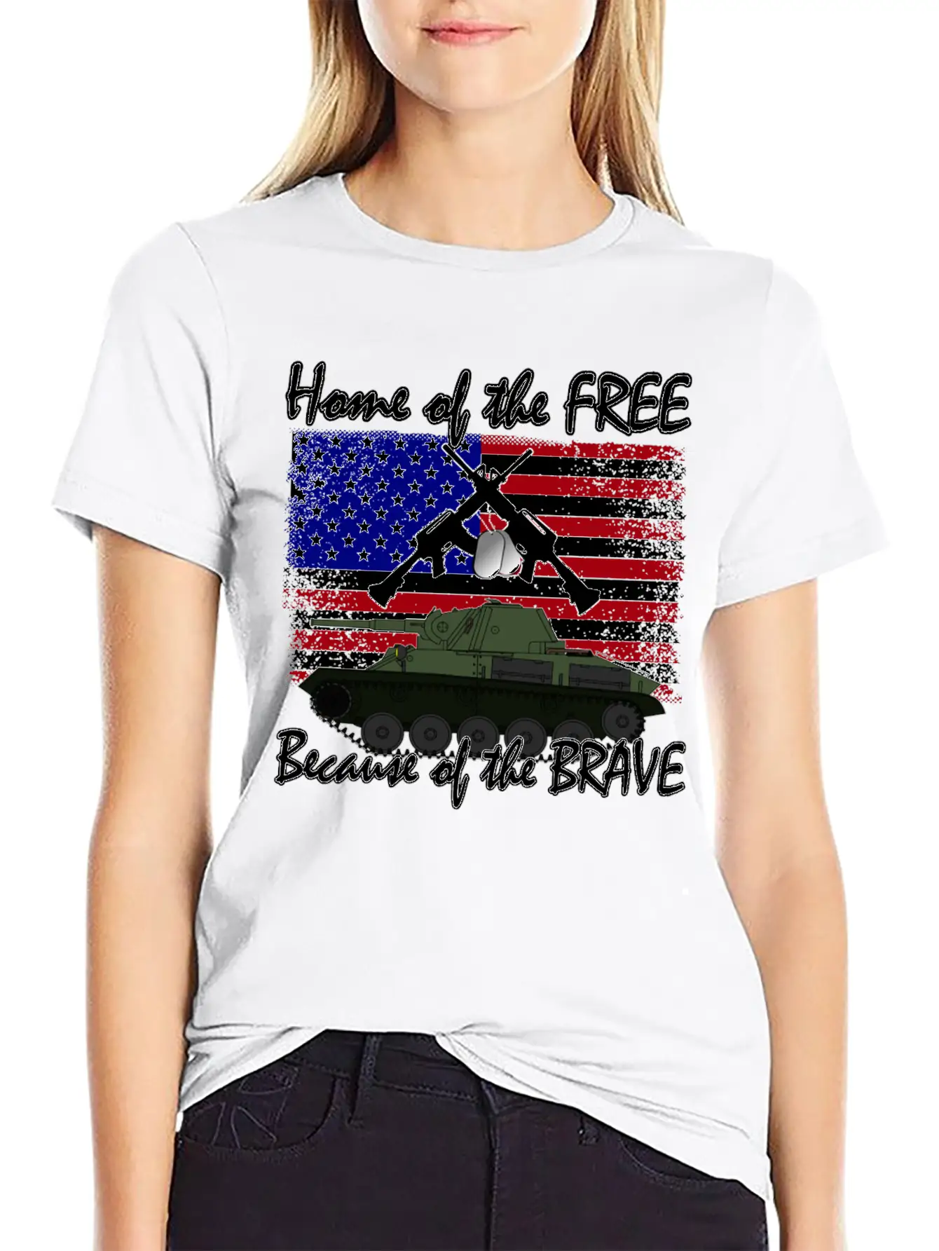 Home Of The Free Because Of The Brave Flag T-shirt Unisex Short Sleeve Soft Cotton T-Shirt – Casual Everyday Wear